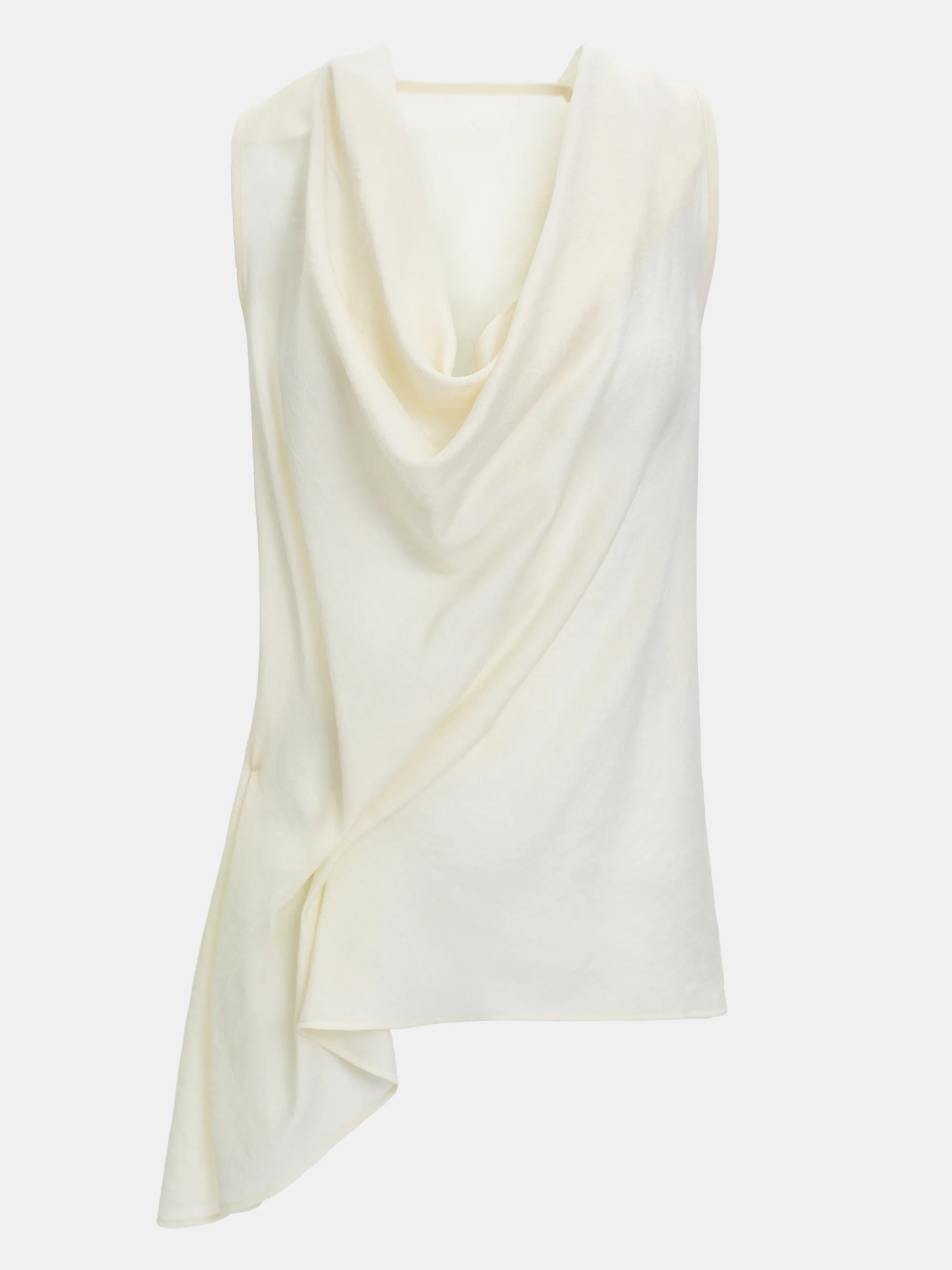 Tomi Asymmetrical Drape Satin Top, Ivory - Image 5