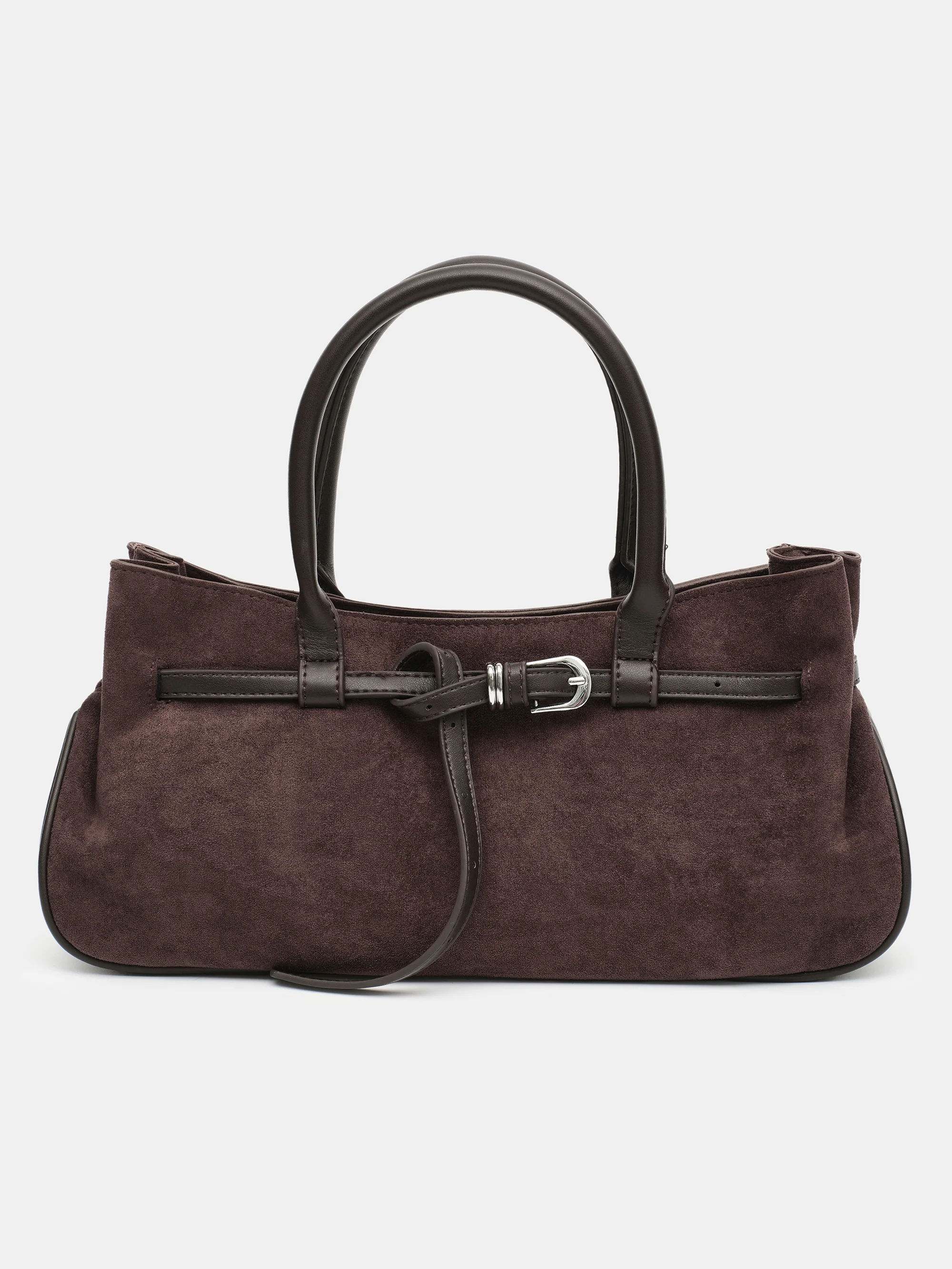Top Handle Suede Hobo Bag, Brown