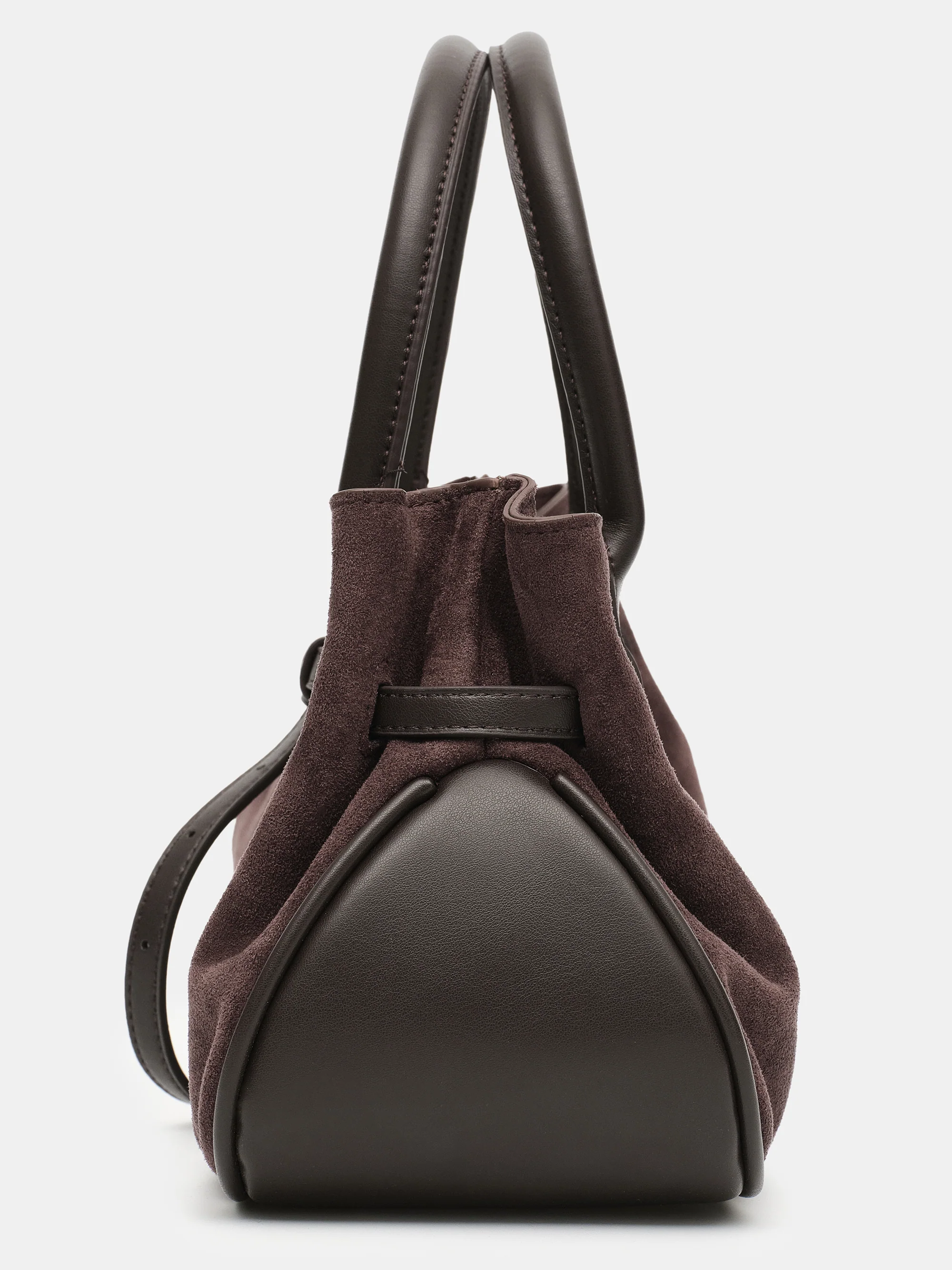Top Handle Suede Hobo Bag, Brown - Image 2