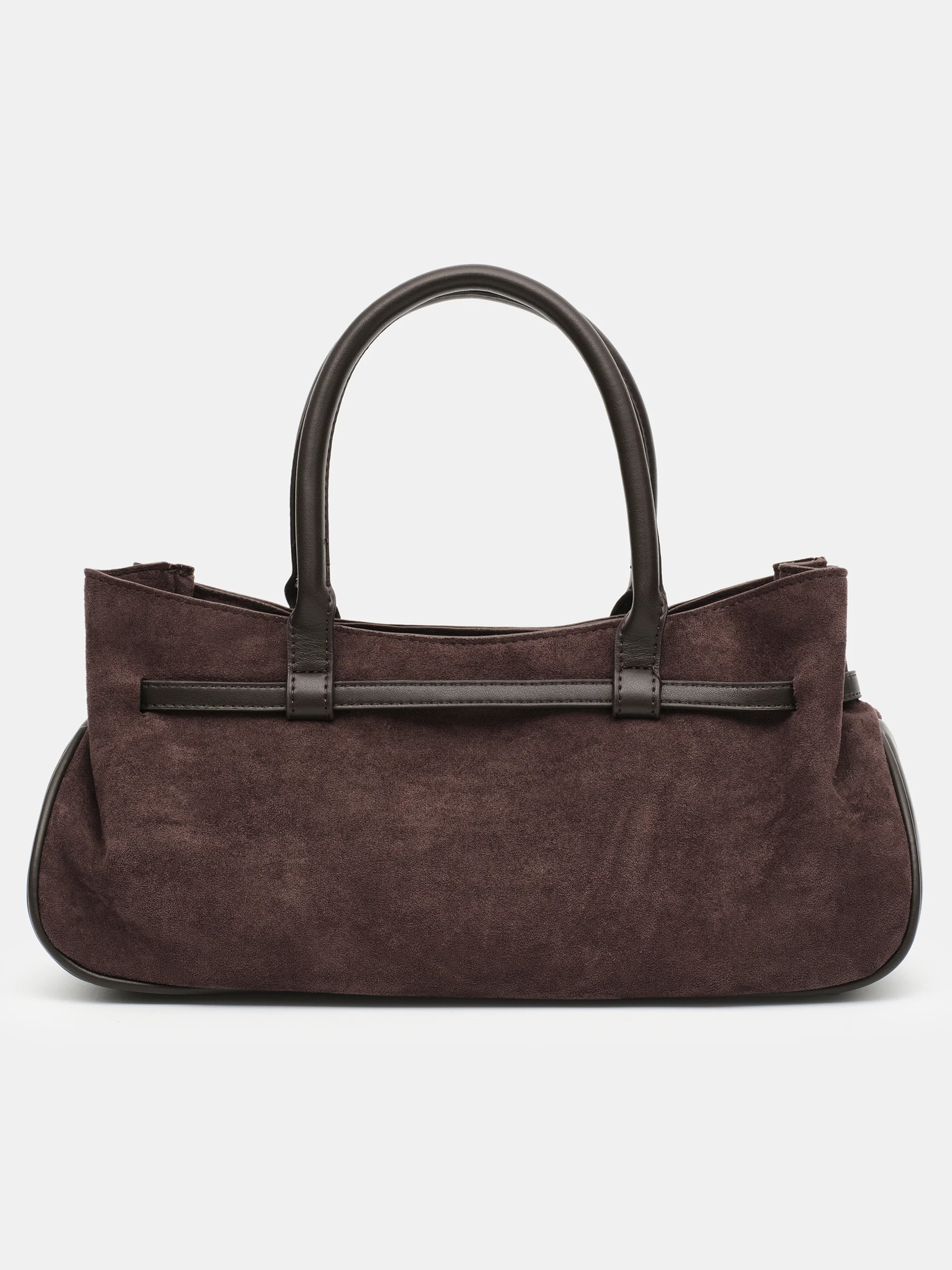 Top Handle Suede Hobo Bag, Brown - Image 4