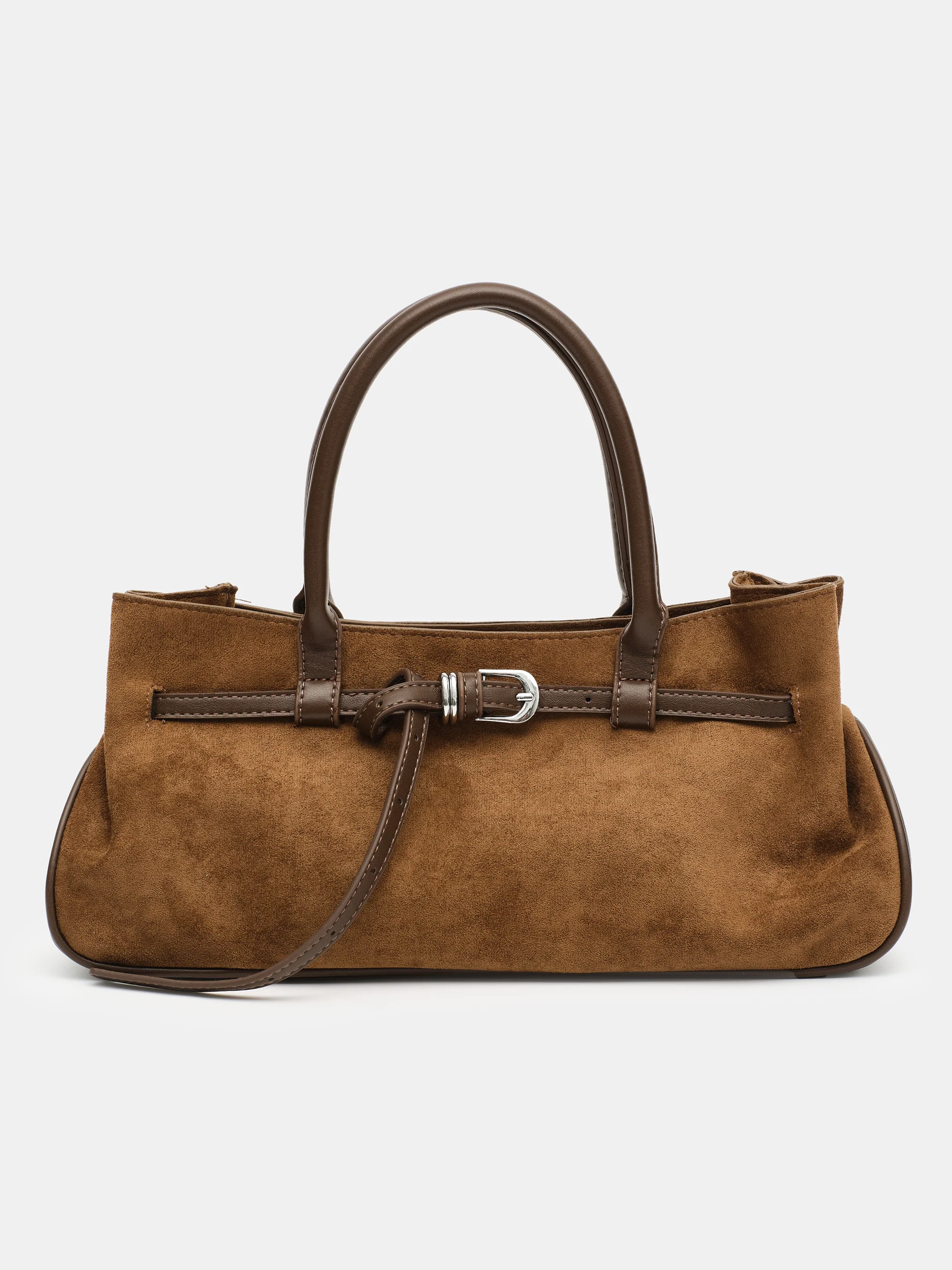Top Handle Suede Hobo Bag, Camel