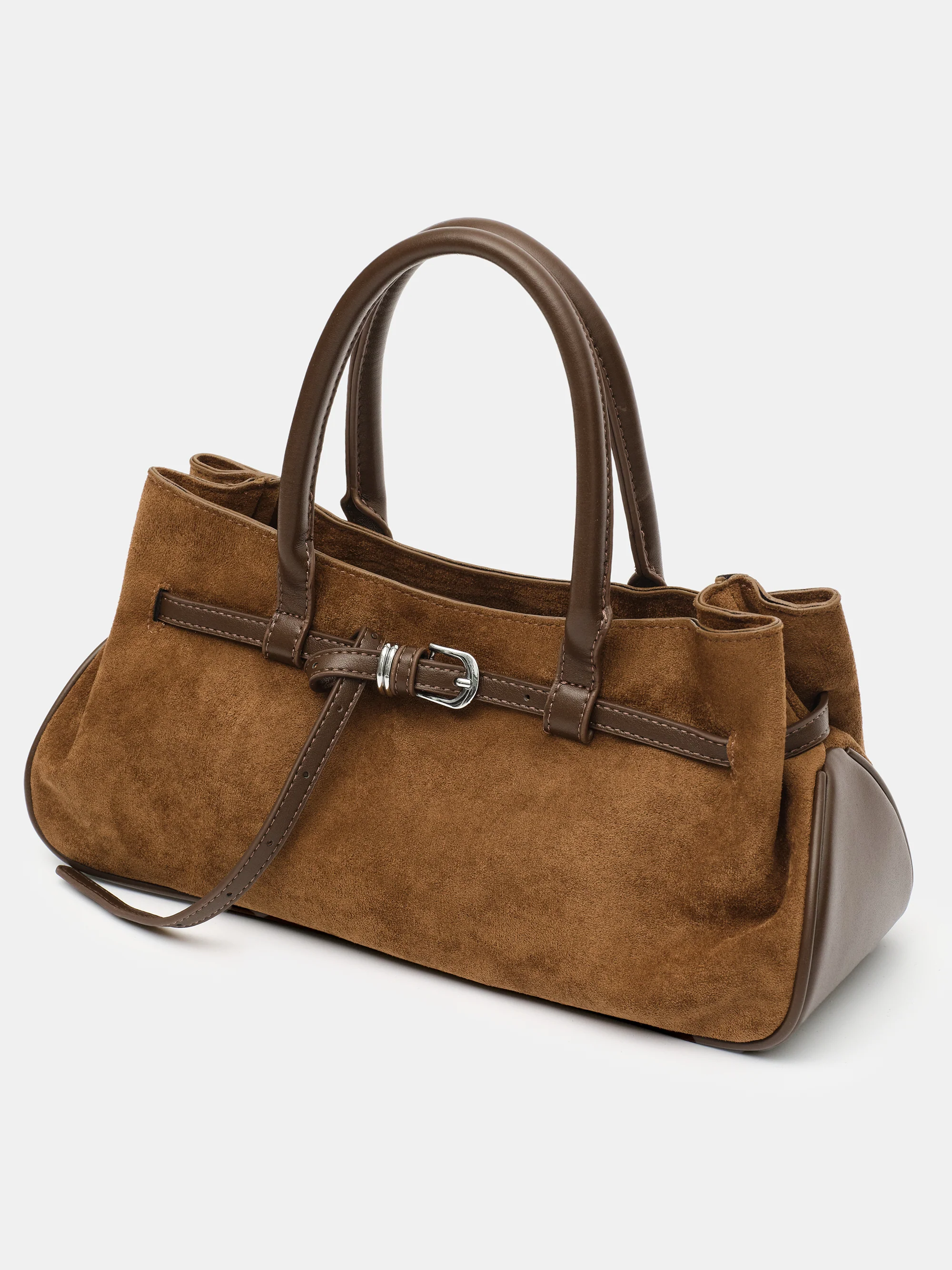 Top Handle Suede Hobo Bag, Camel - Image 3