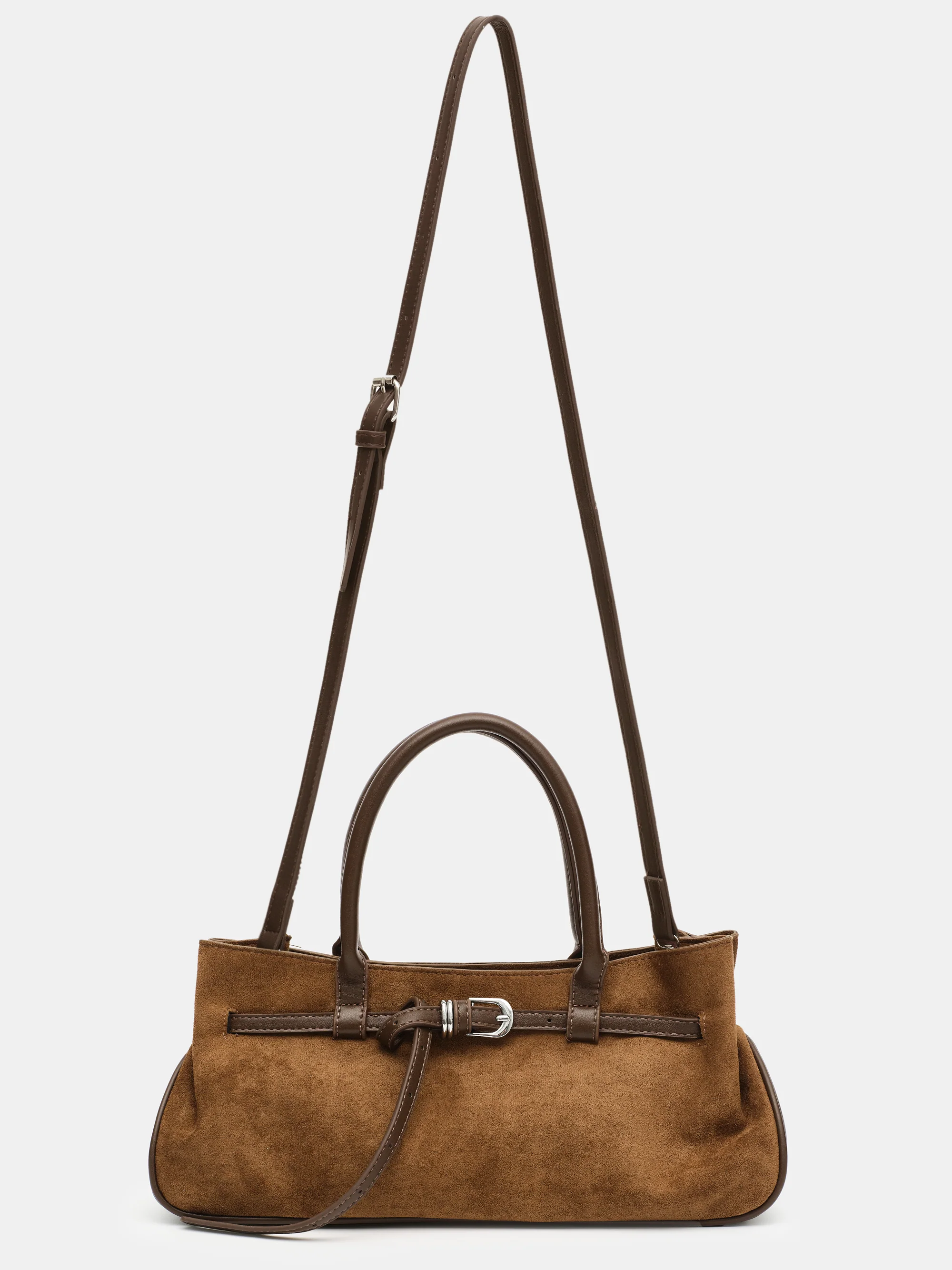 Top Handle Suede Hobo Bag, Camel - Image 5