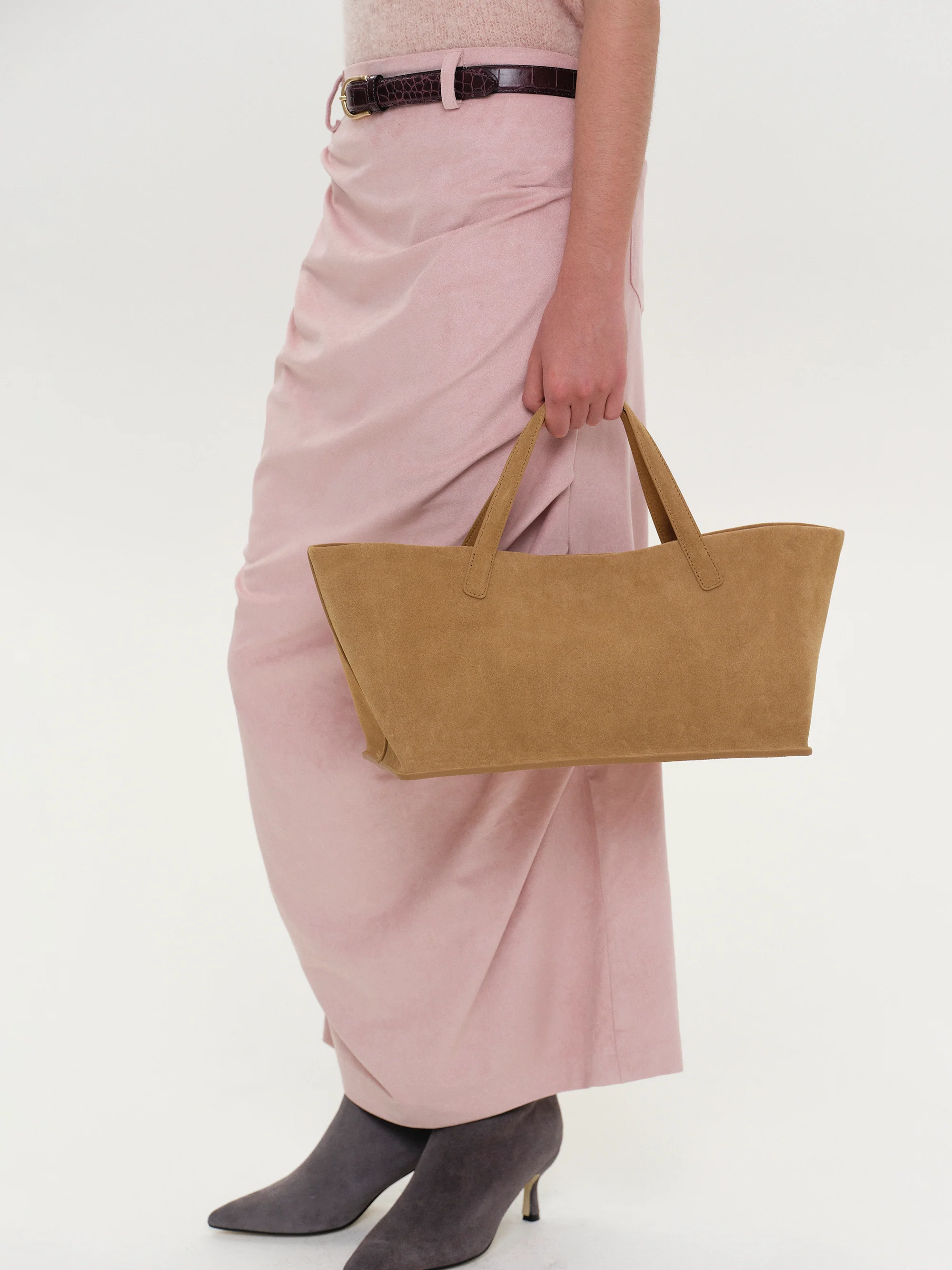 Trapeze Suede Tote, Tan - Image 2