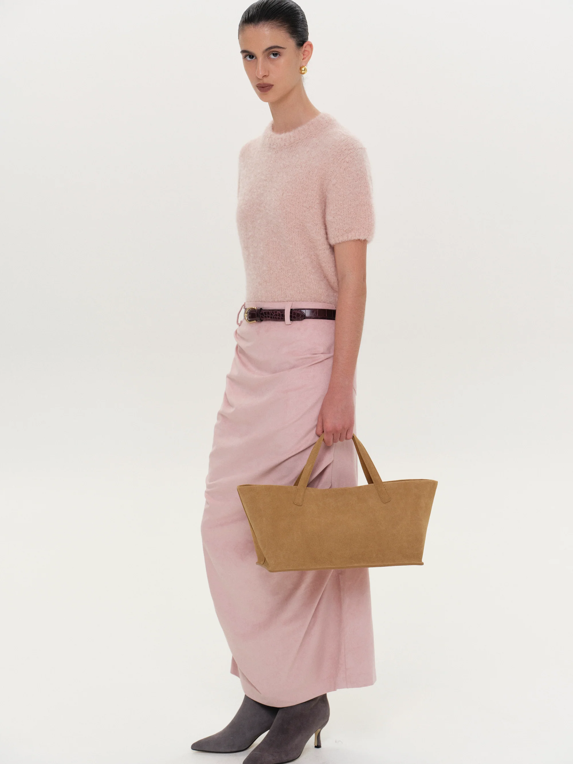 Trapeze Suede Tote, Tan - Image 3