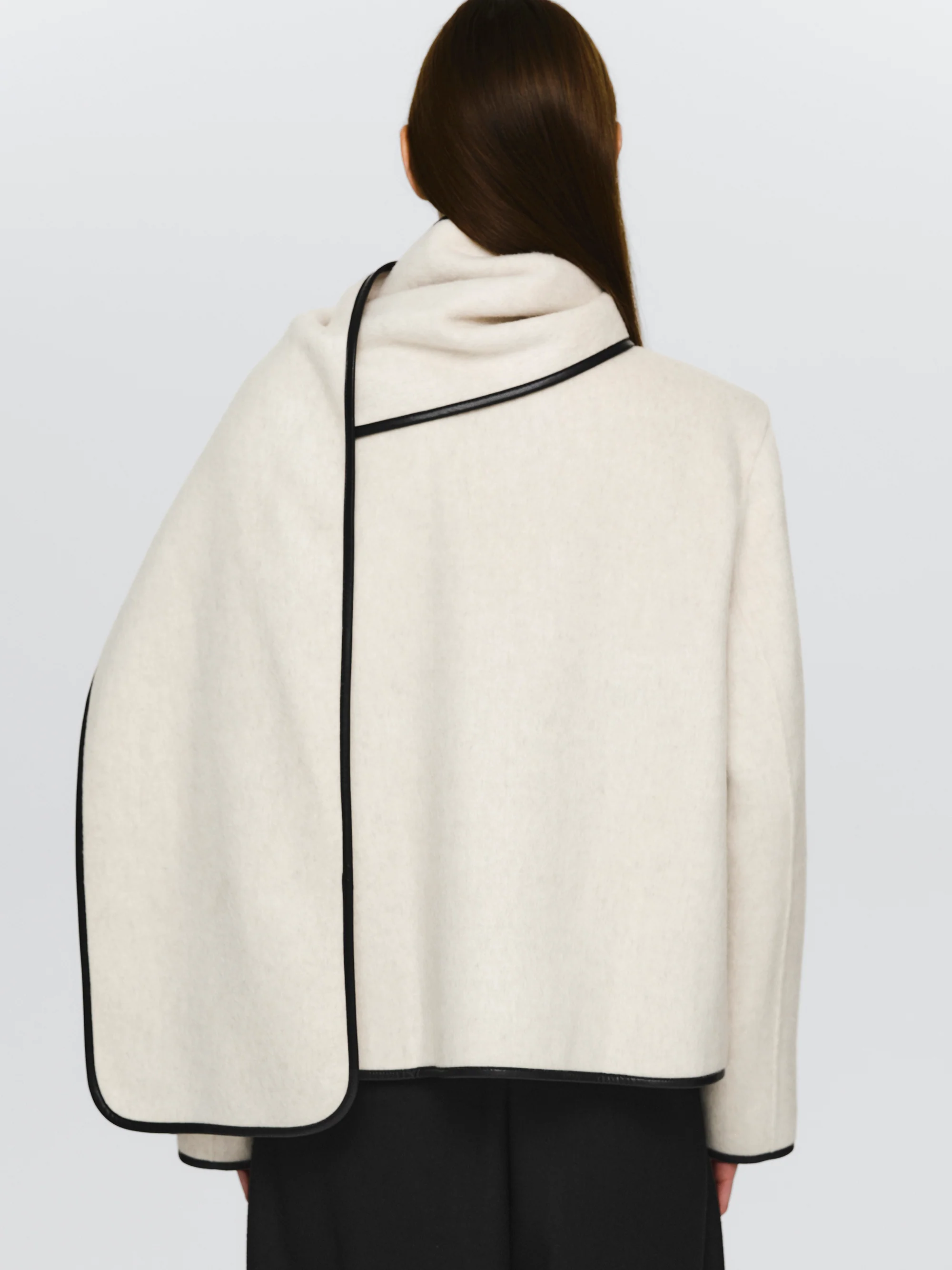 Trim Scarf Wool Jacket, Ivory - Image 3