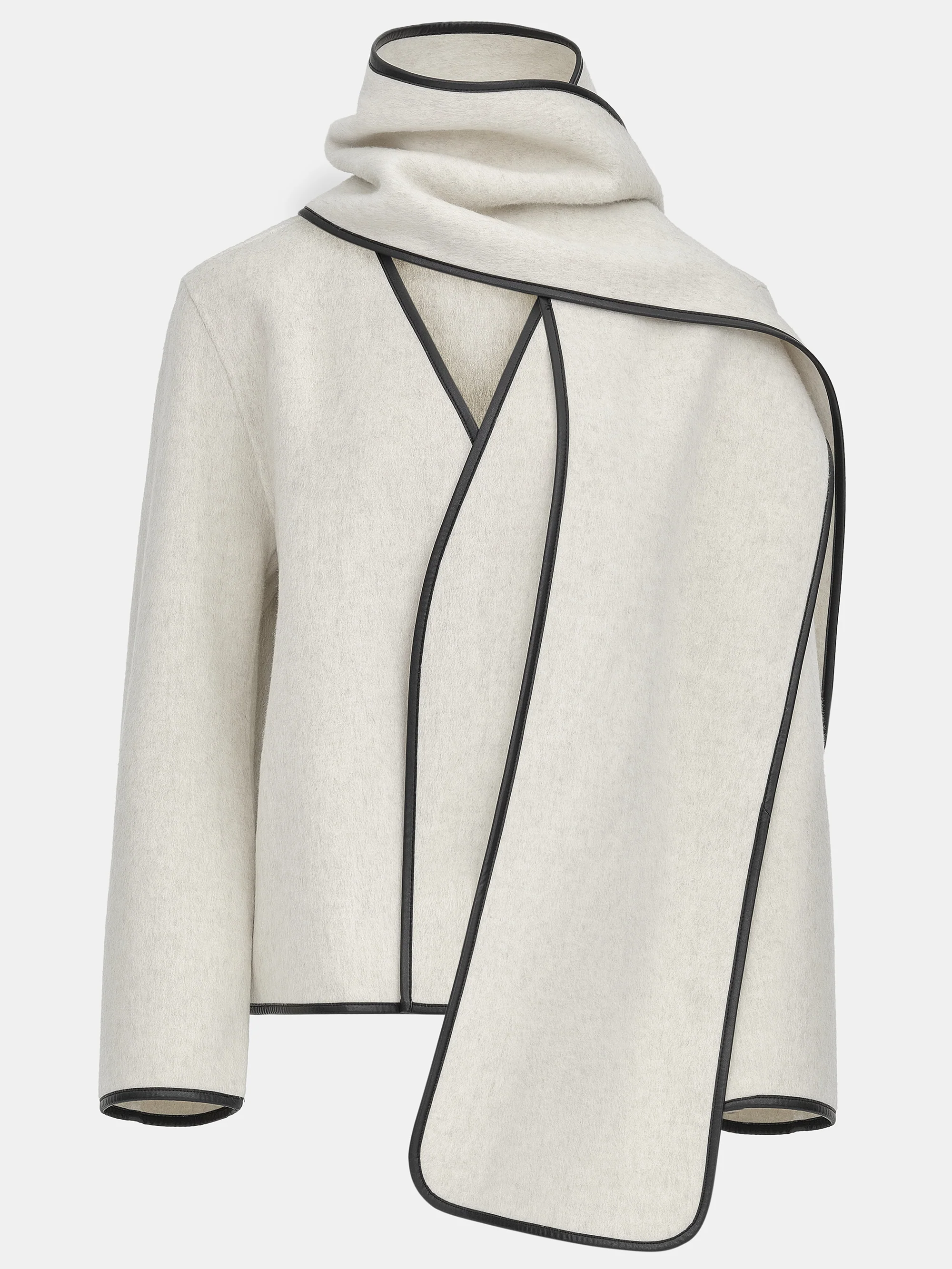 Trim Scarf Wool Jacket, Ivory - Image 4