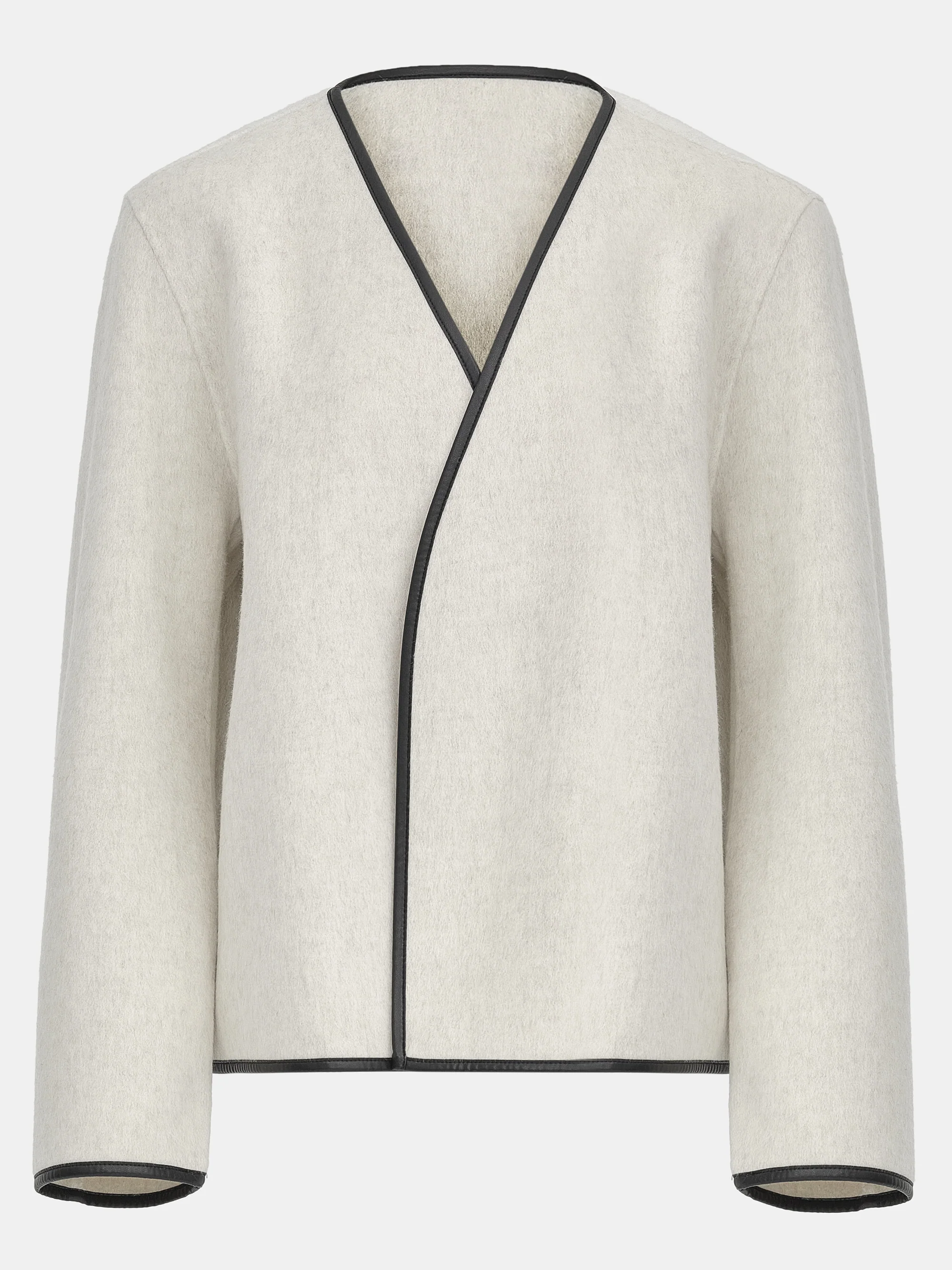 Trim Scarf Wool Jacket, Ivory - Image 5