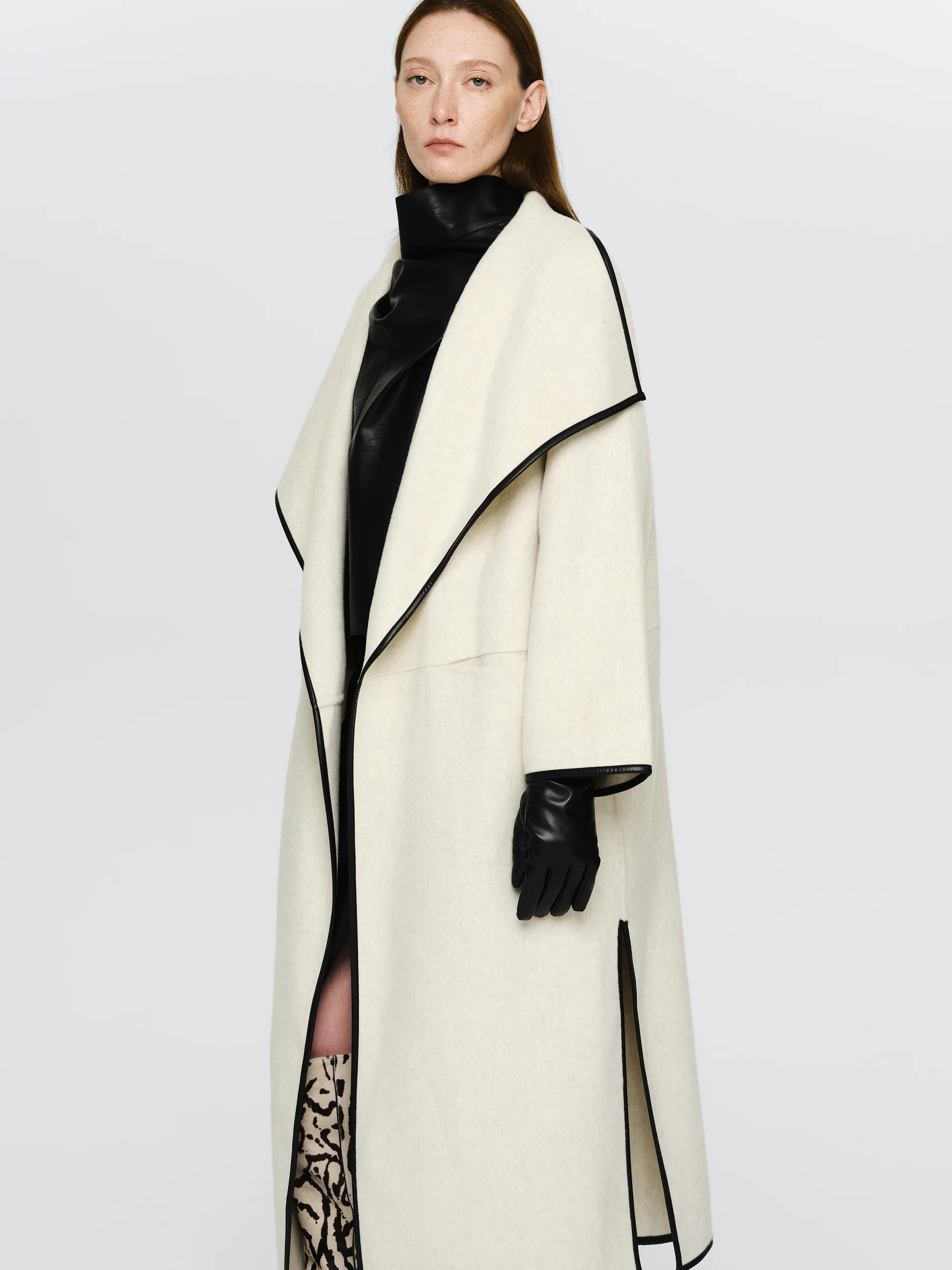 Trim Wrap Wool Coat, Ivory - Image 2