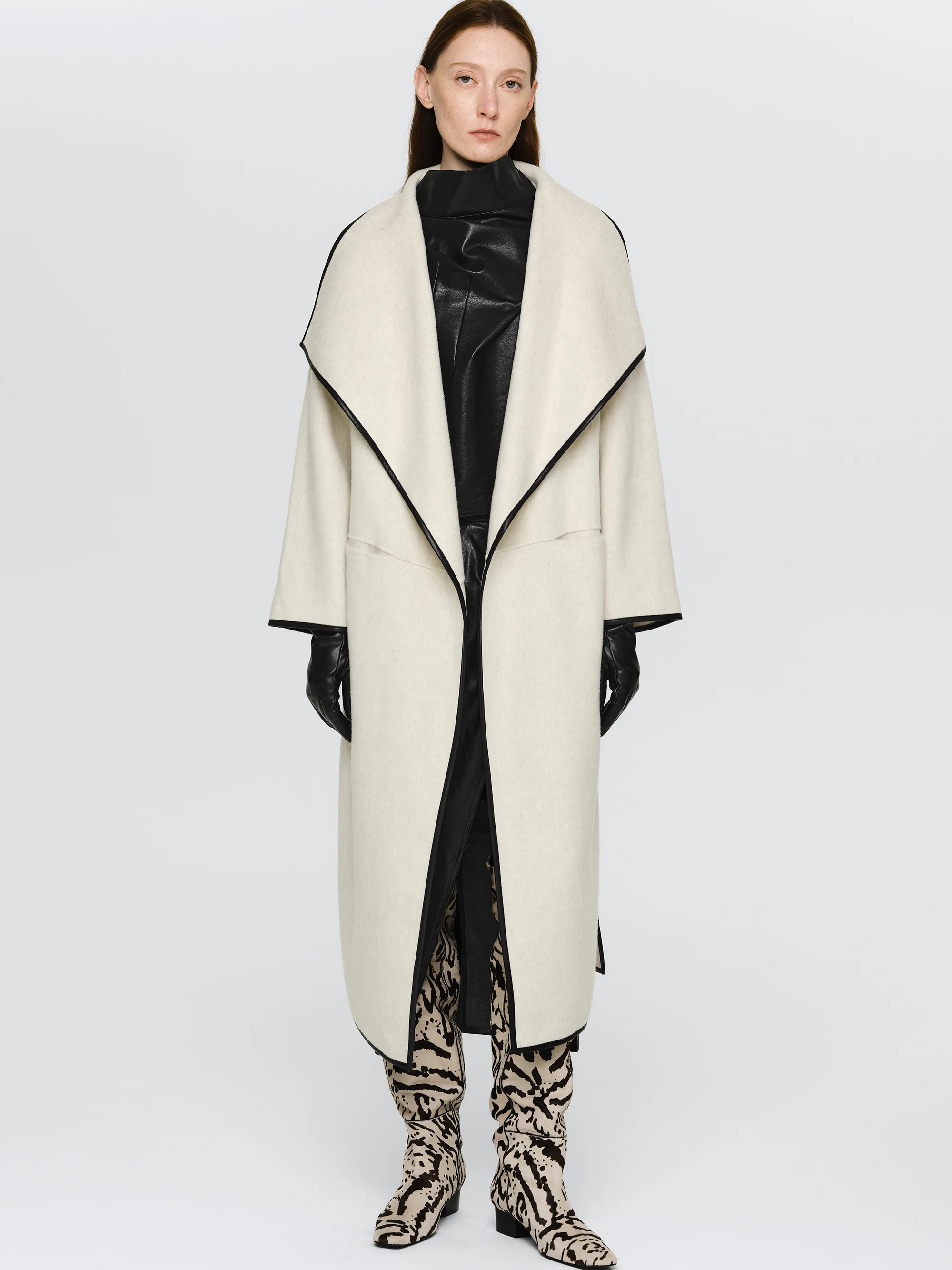 Trim Wrap Wool Coat, Ivory - Image 3