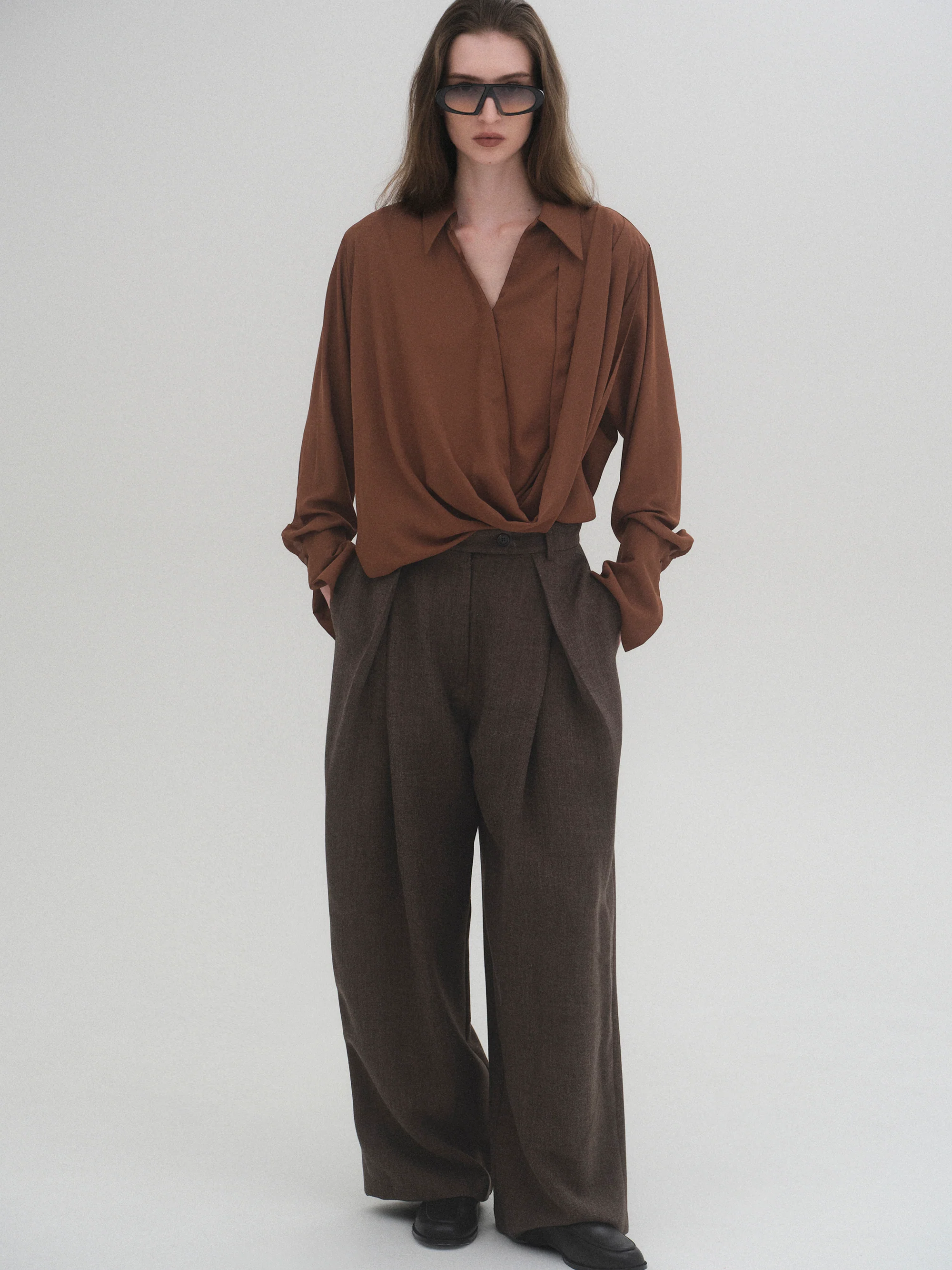 Tucked Trousers, Brown - Image 3