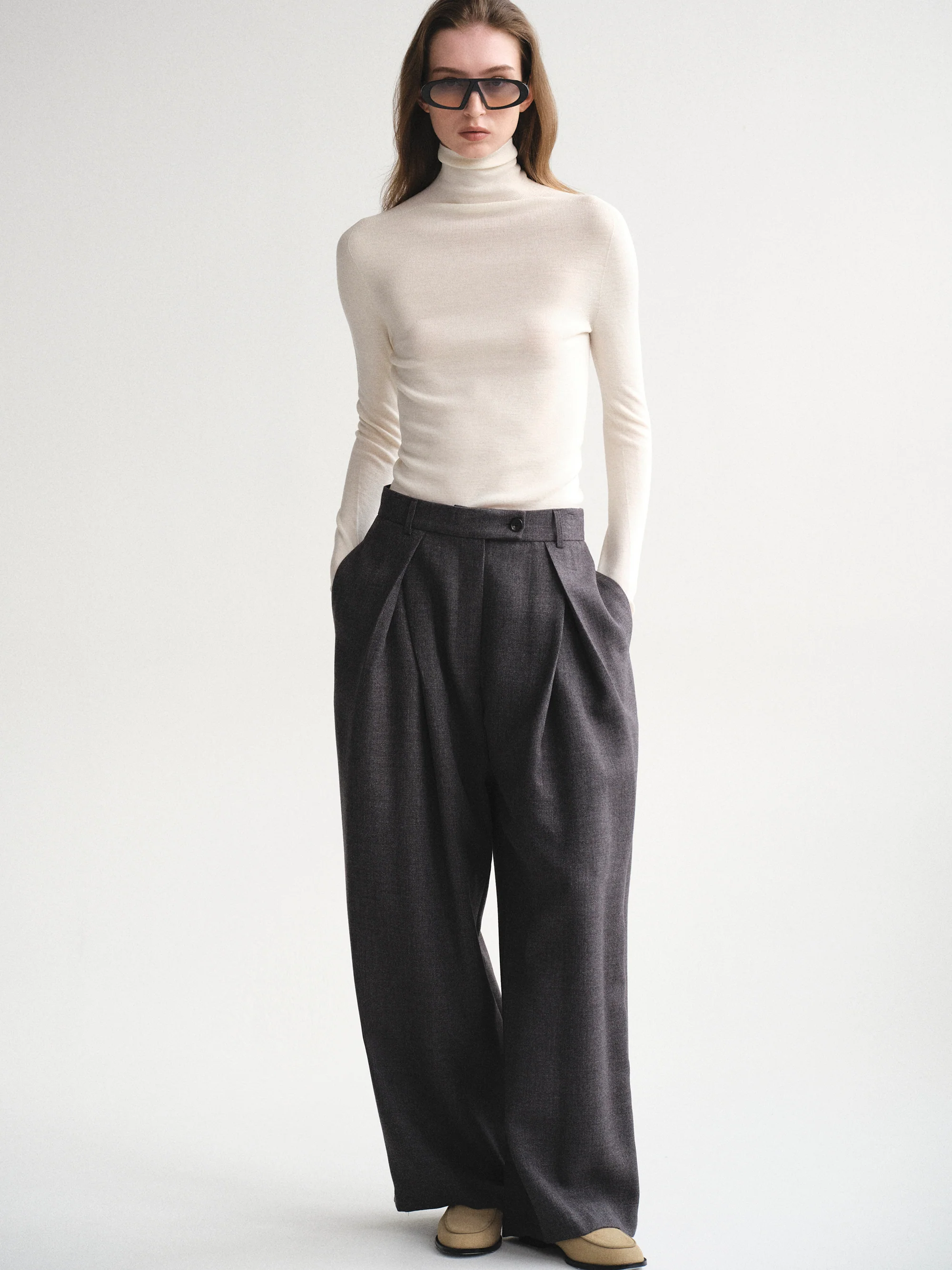 Tucked Trousers, Charcoal - Image 2