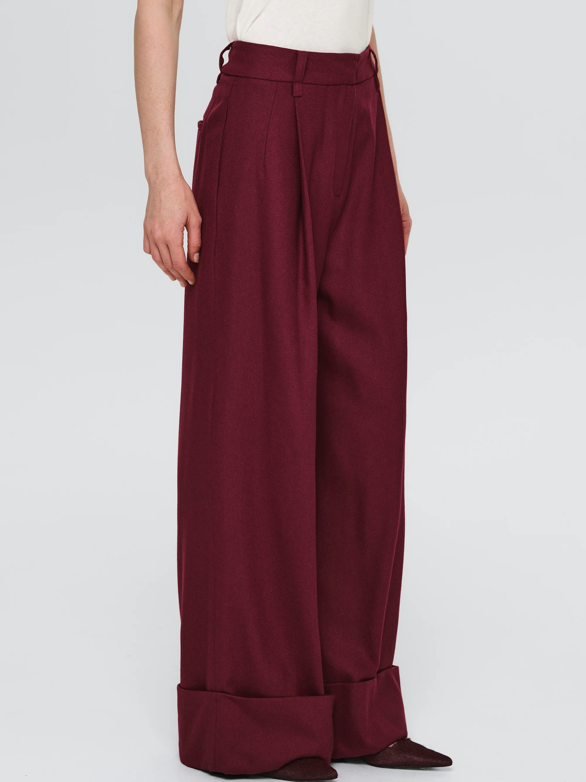 Turn Up Trousers, Burgundy - Image 2