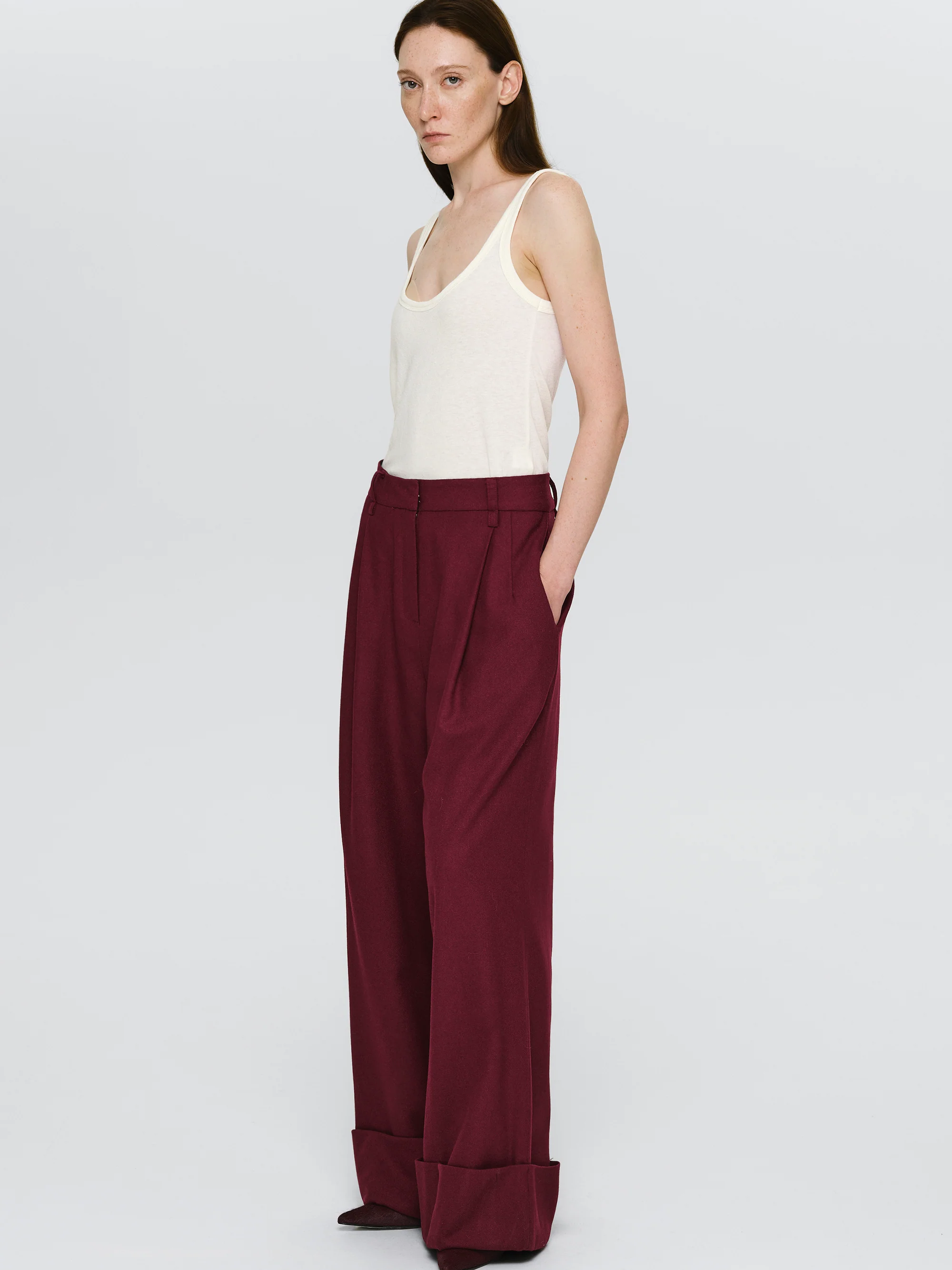 Turn Up Trousers, Burgundy - Image 3