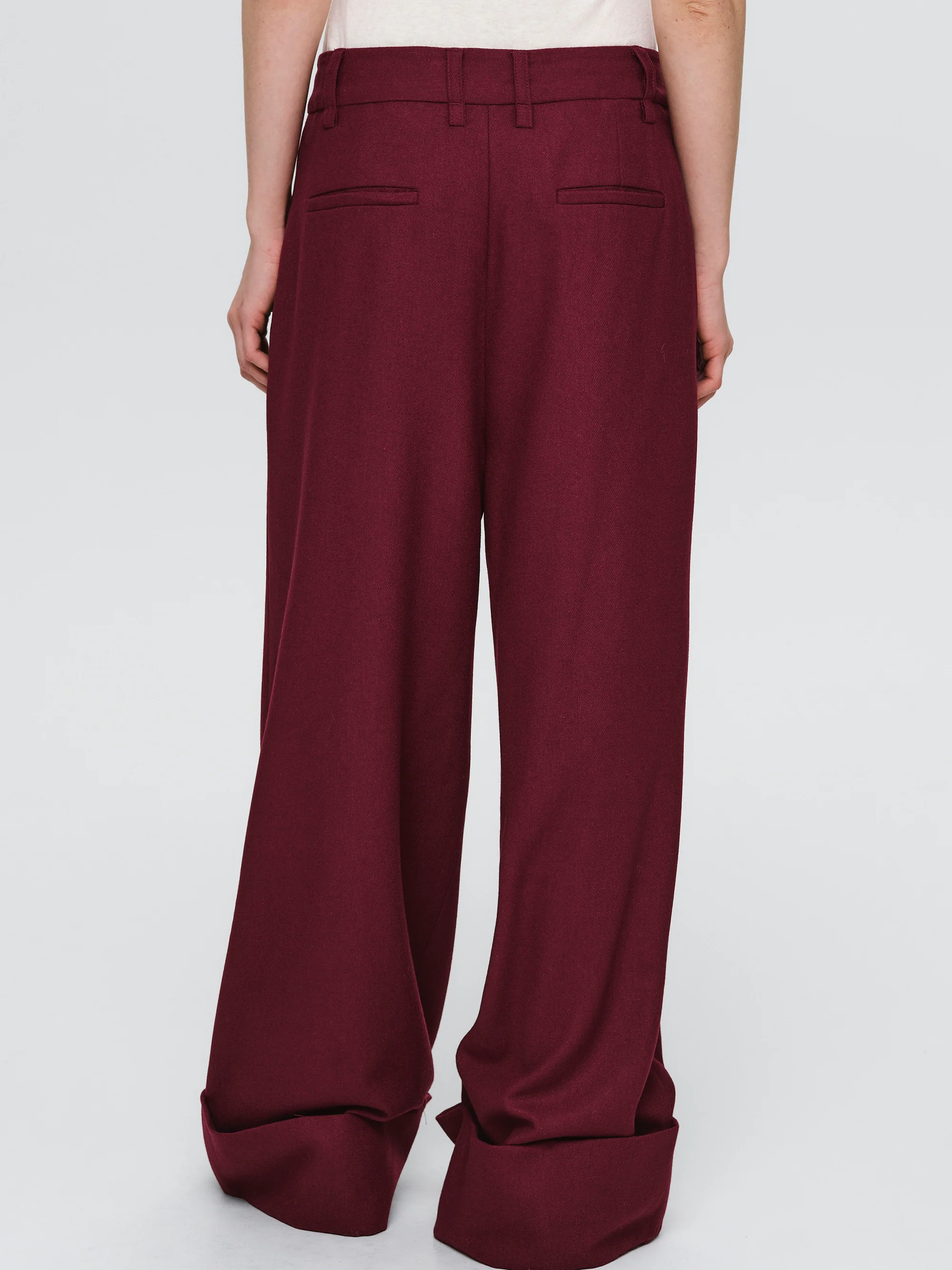 Turn Up Trousers, Burgundy - Image 5