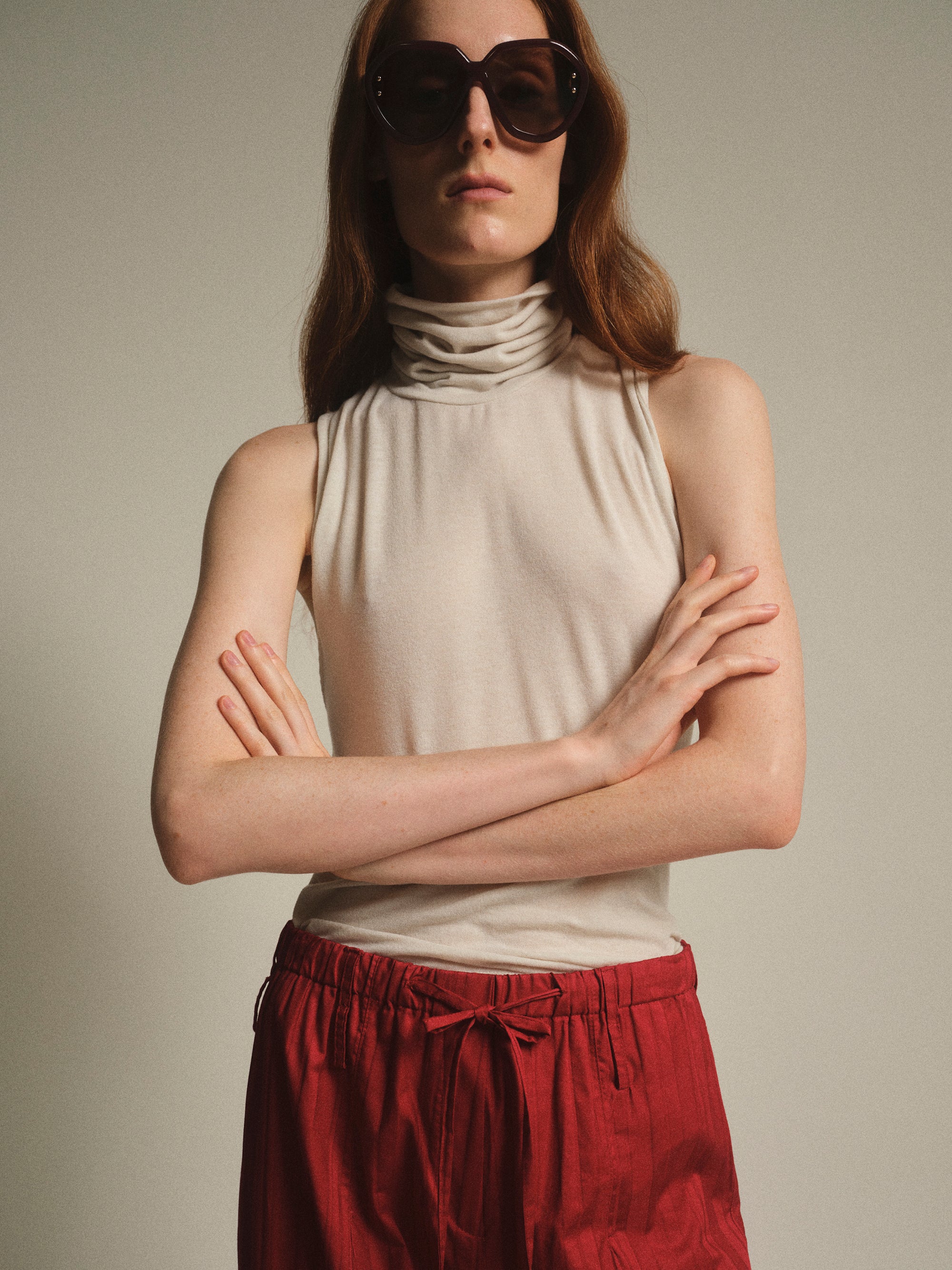 Twist Back Roll Neck Top, Ivory