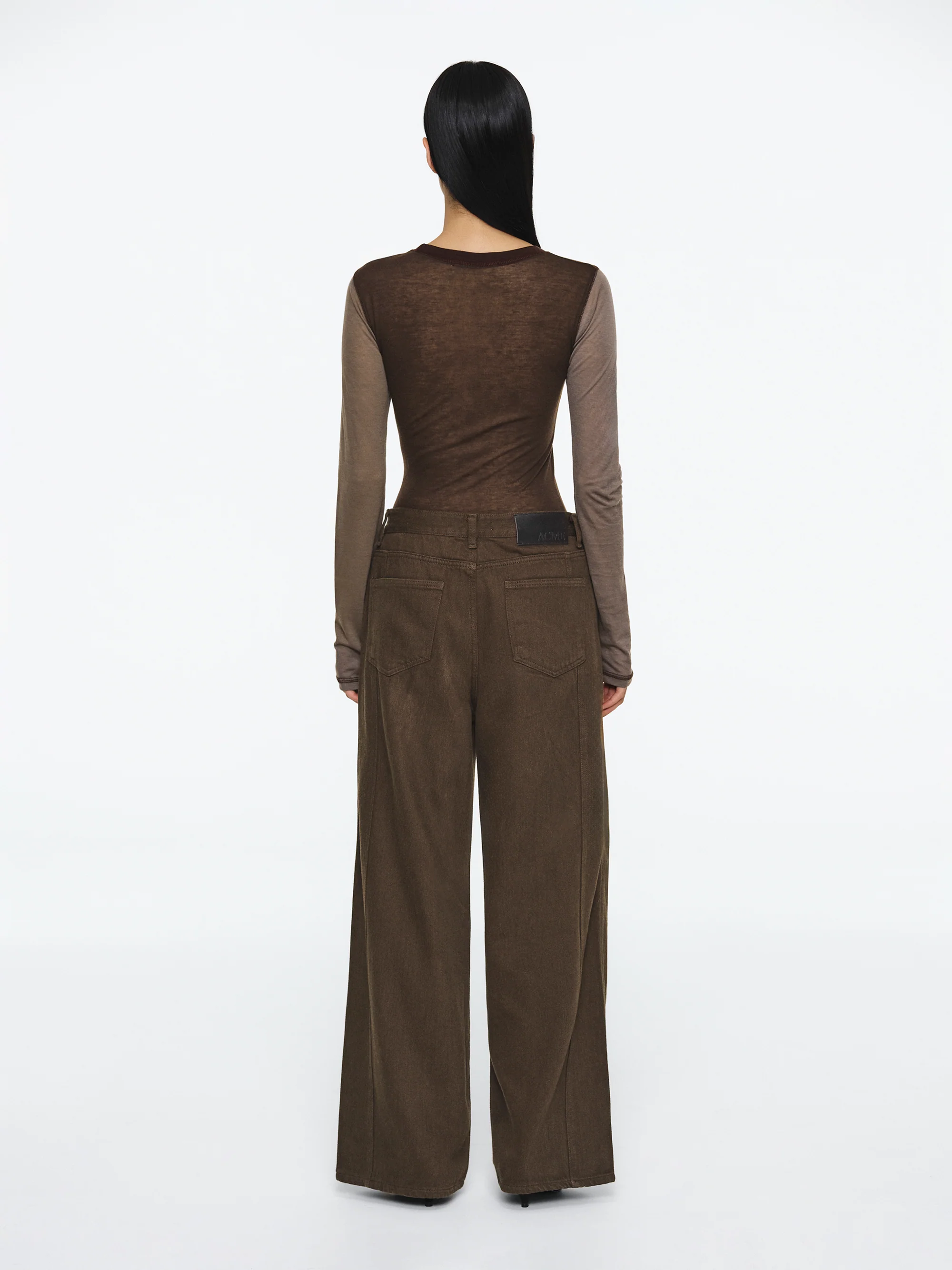 Two Color Semi-Sheer Top, Brown - Image 4