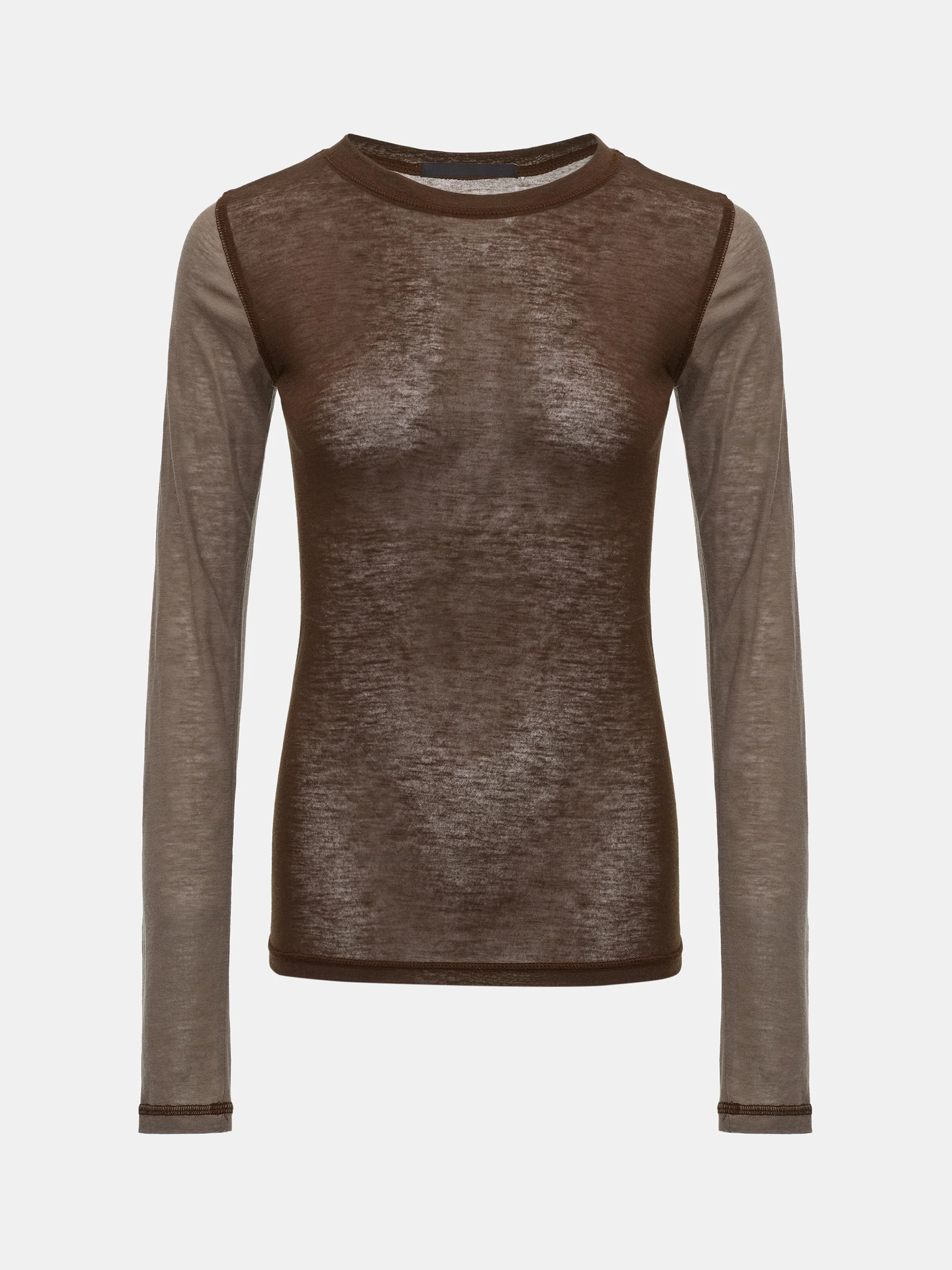 Two Color Semi-Sheer Top, Brown - Image 5