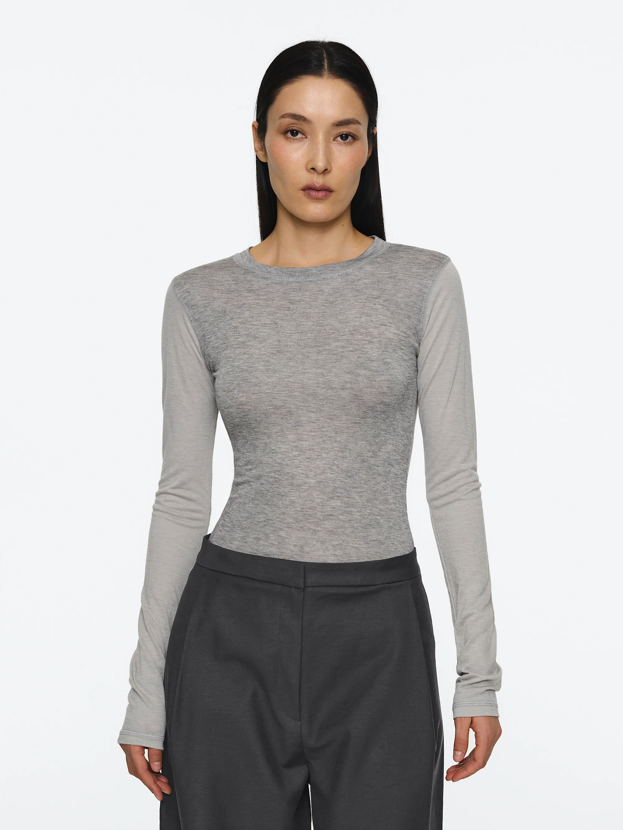 Two Color Semi-Sheer Top, Grey