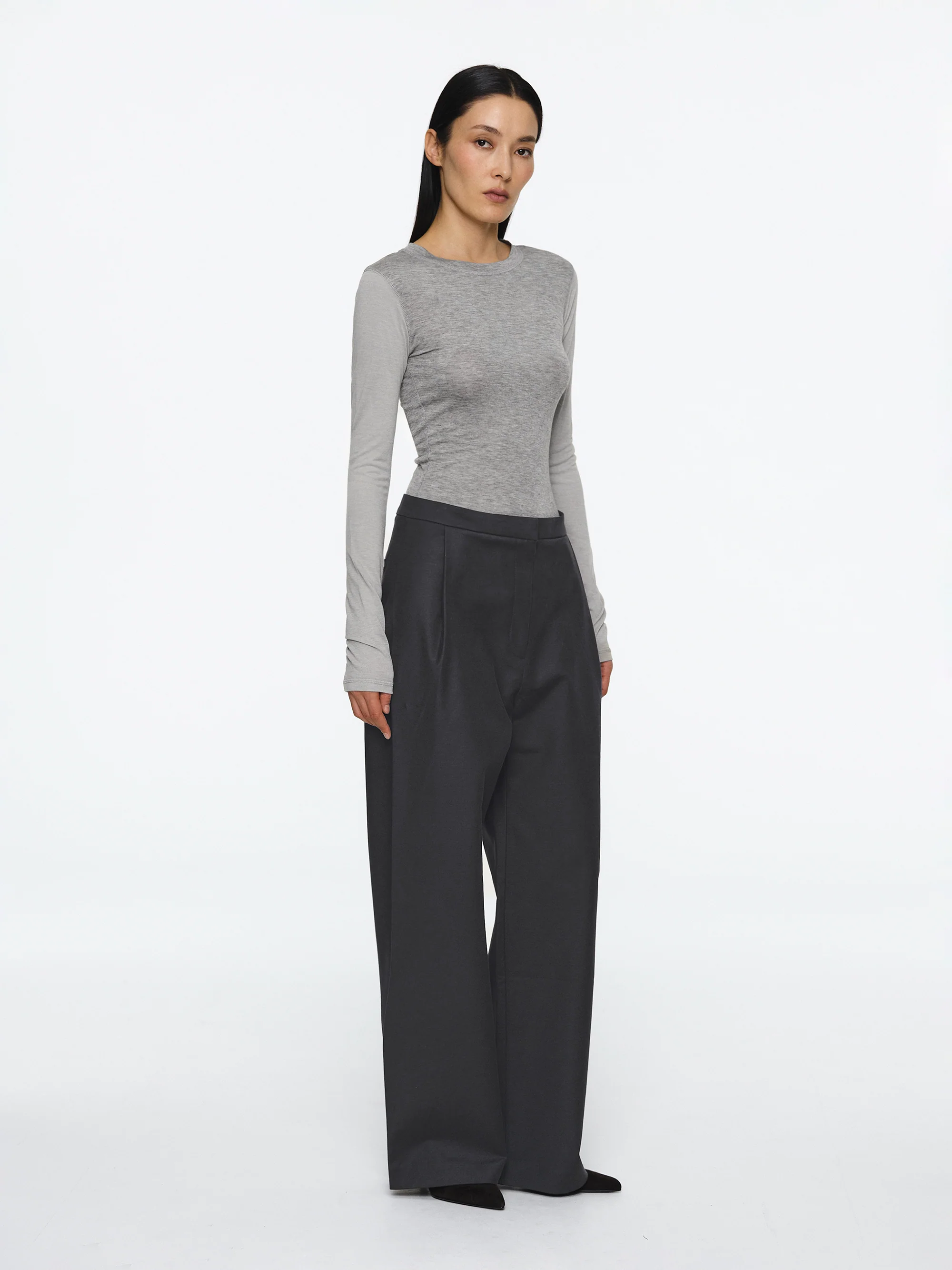 Two Color Semi-Sheer Top, Grey - Image 2