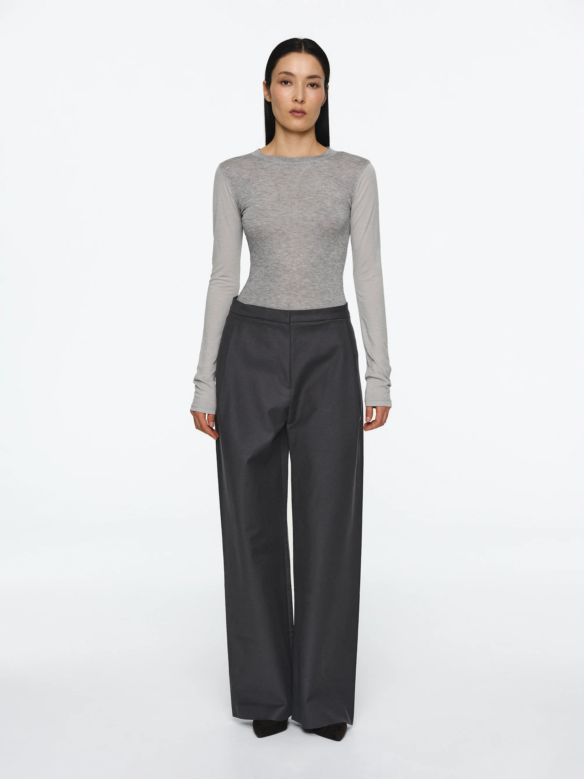 Two Color Semi-Sheer Top, Grey - Image 3