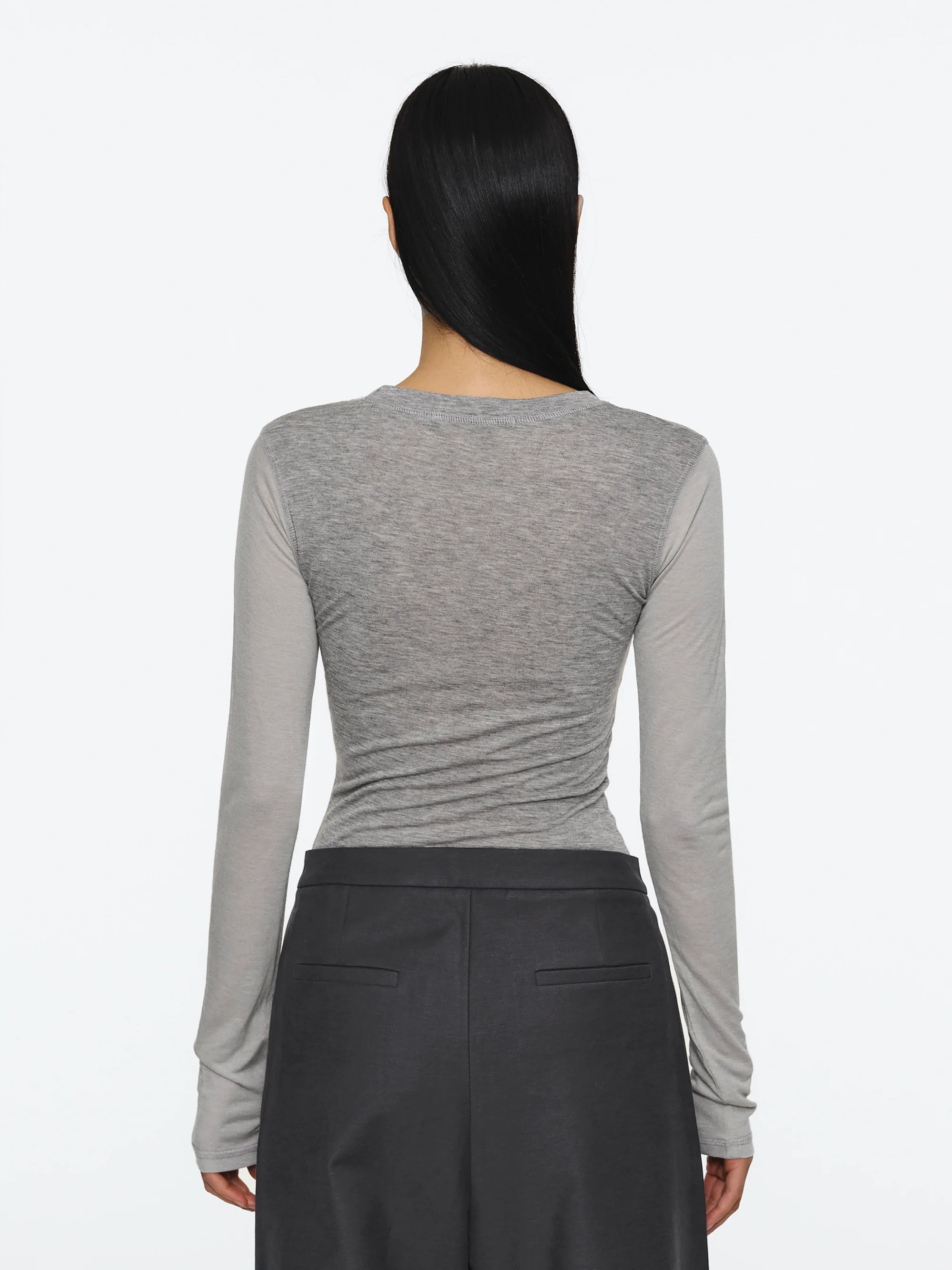 Two Color Semi-Sheer Top, Grey - Image 4