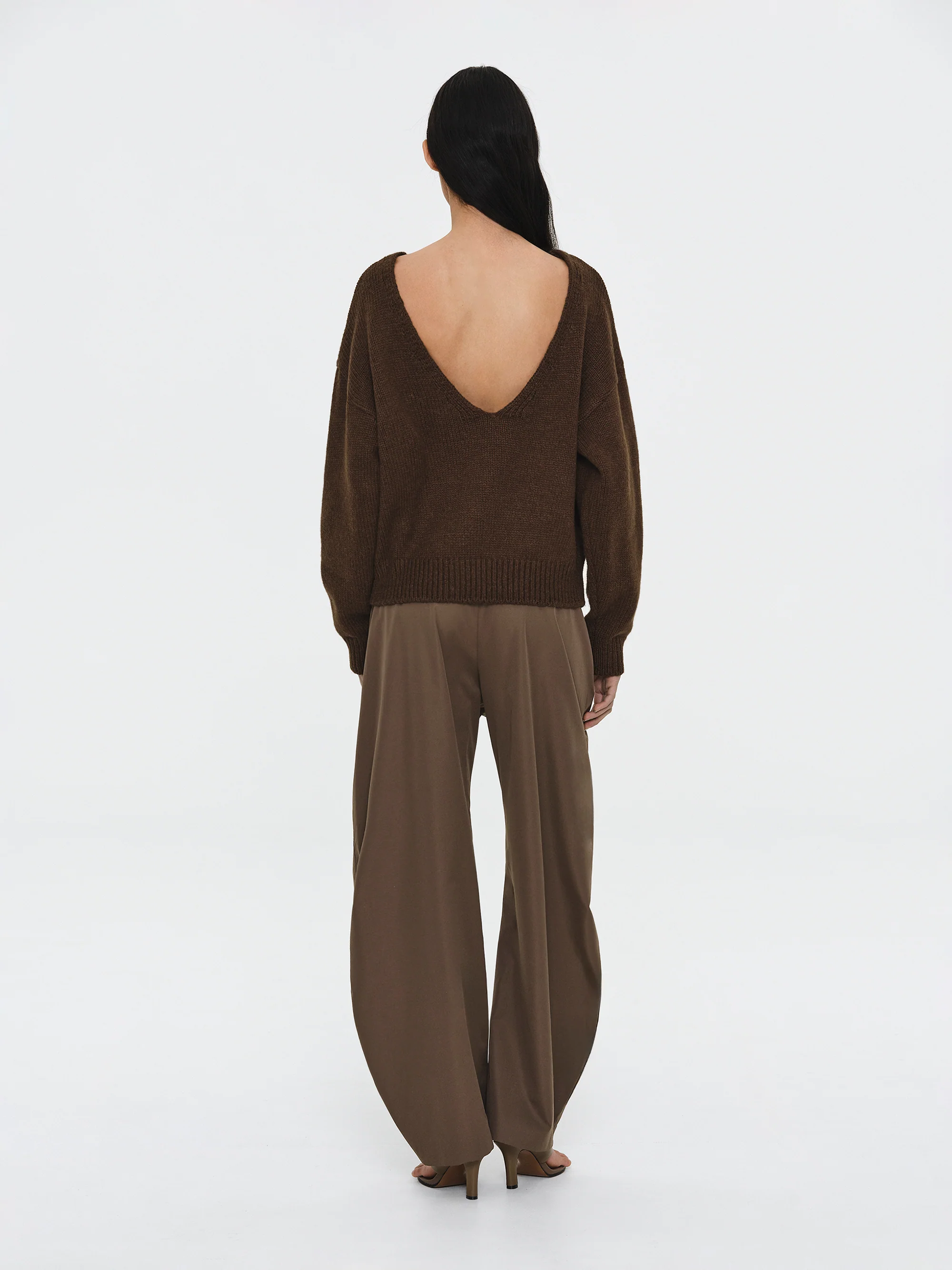 V-Back Sweater, Brown