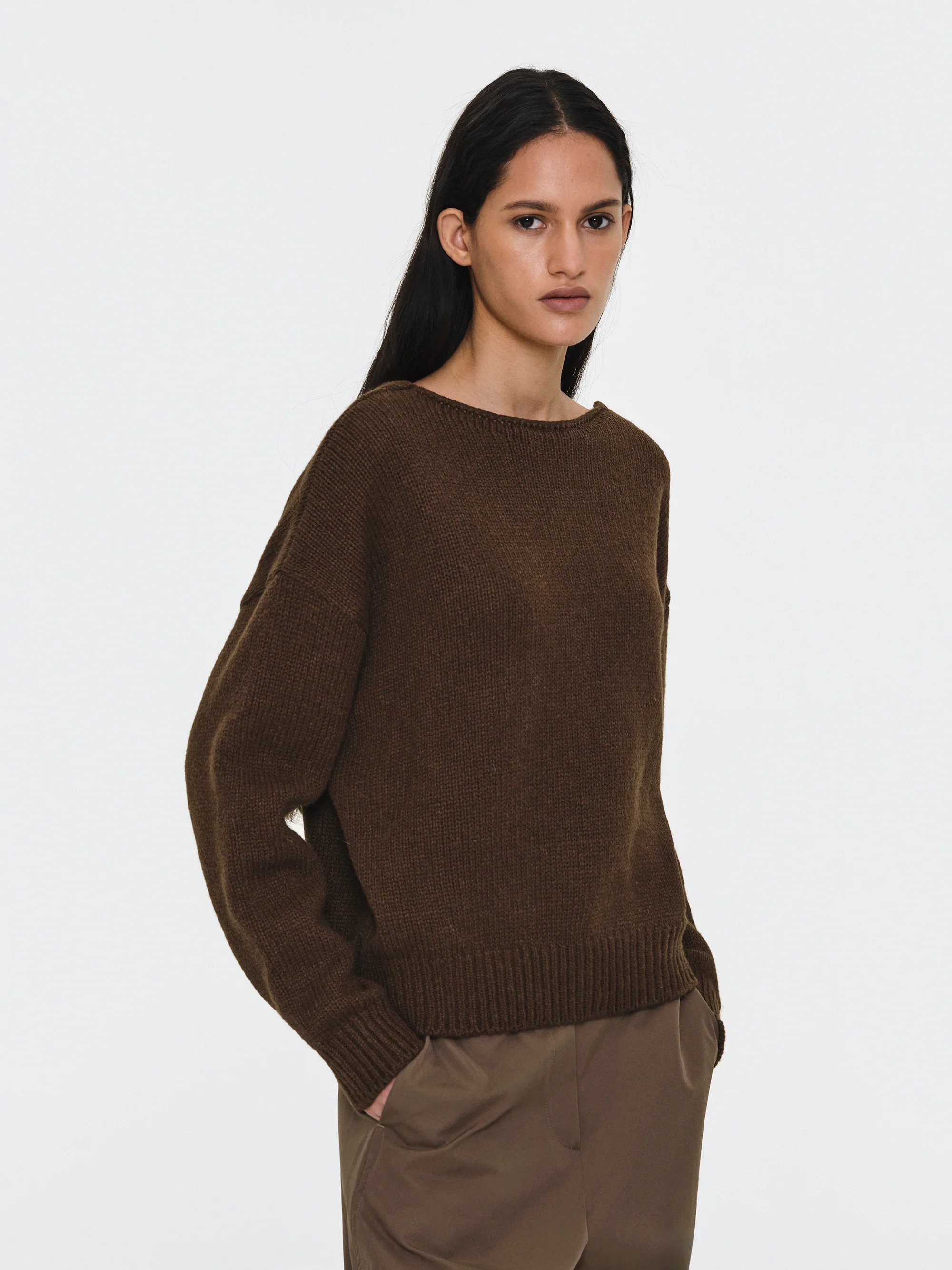 V-Back Sweater, Brown - Image 2