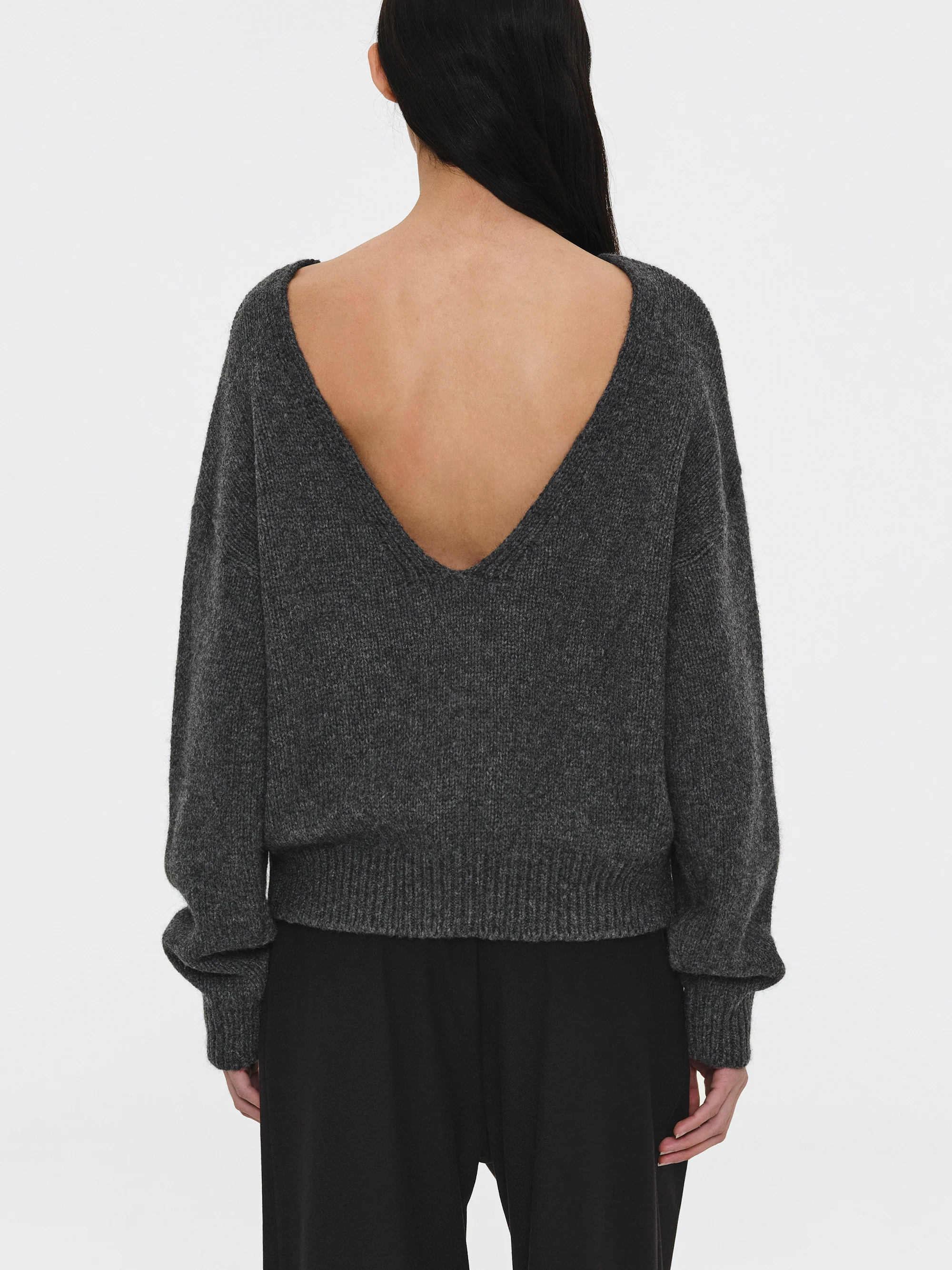 V-Back Sweater, Charcoal