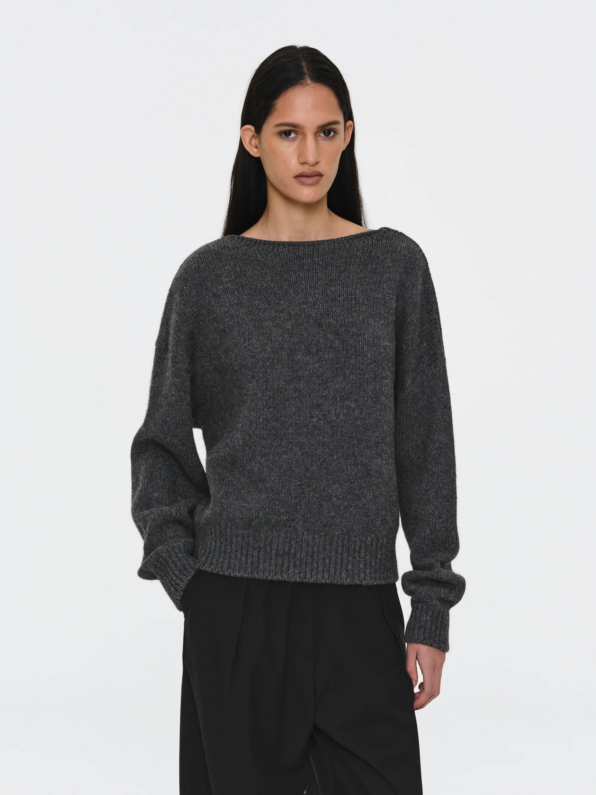 V-Back Sweater, Charcoal - Image 2