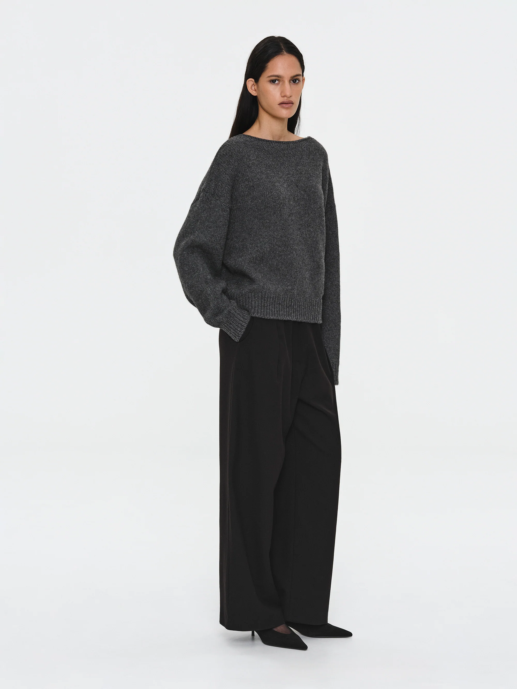 V-Back Sweater, Charcoal - Image 3
