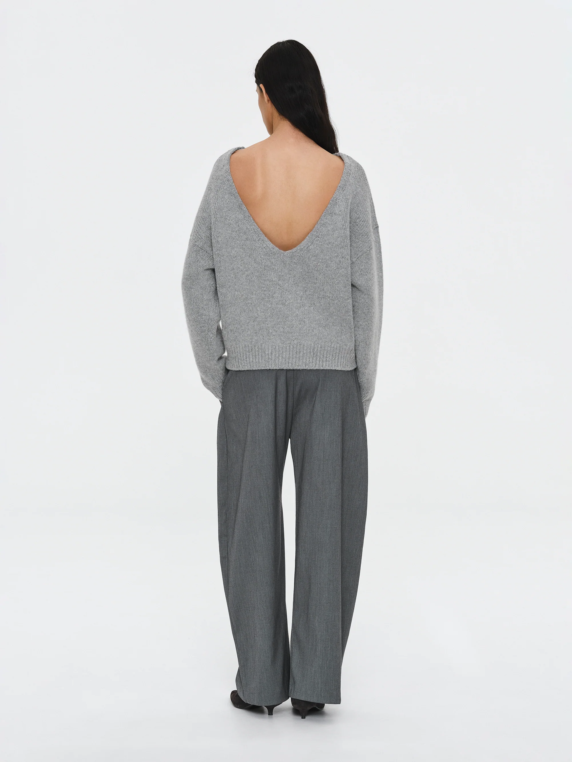 V-Back Sweater, Grey