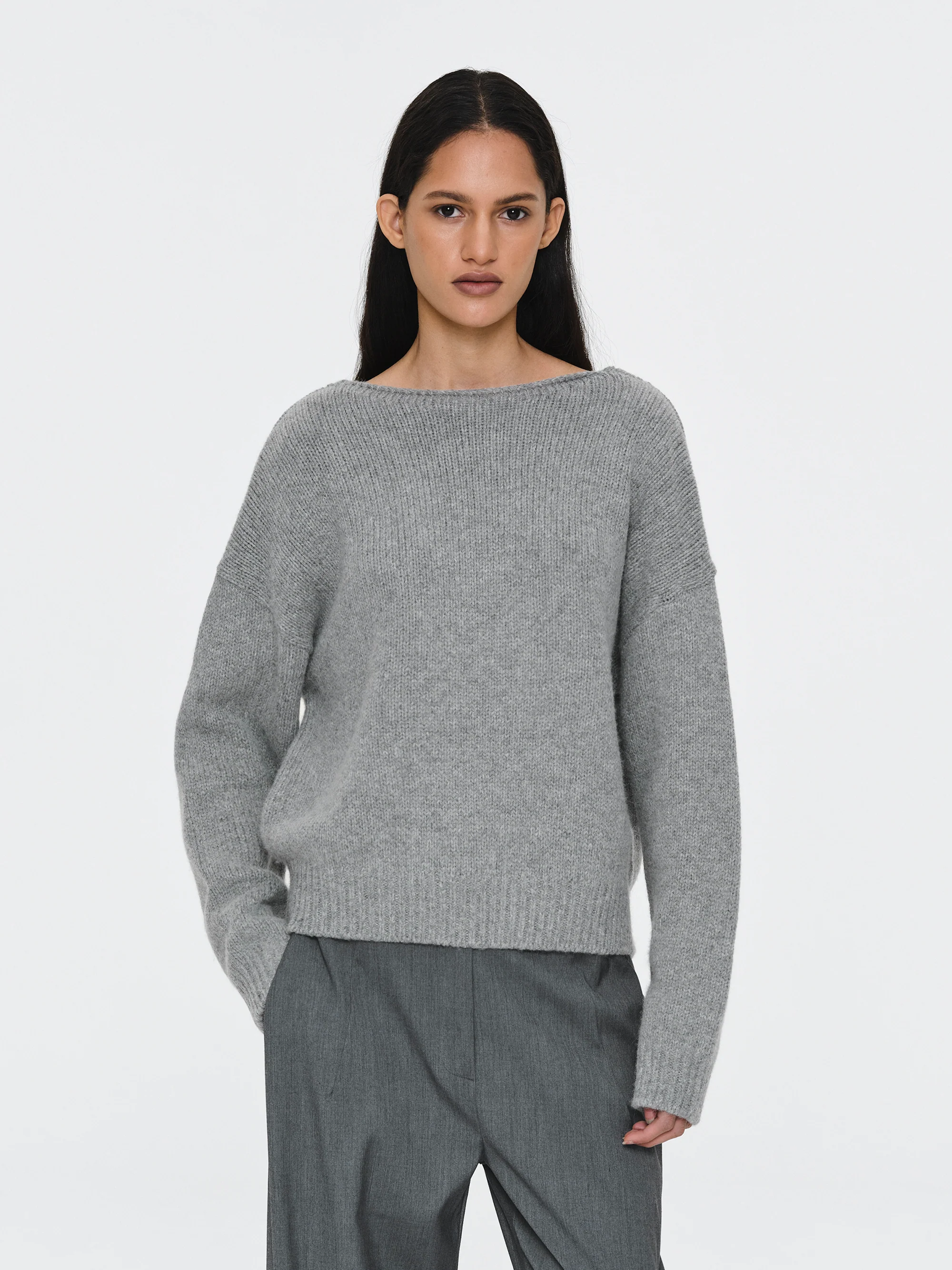 V-Back Sweater, Grey - Image 3
