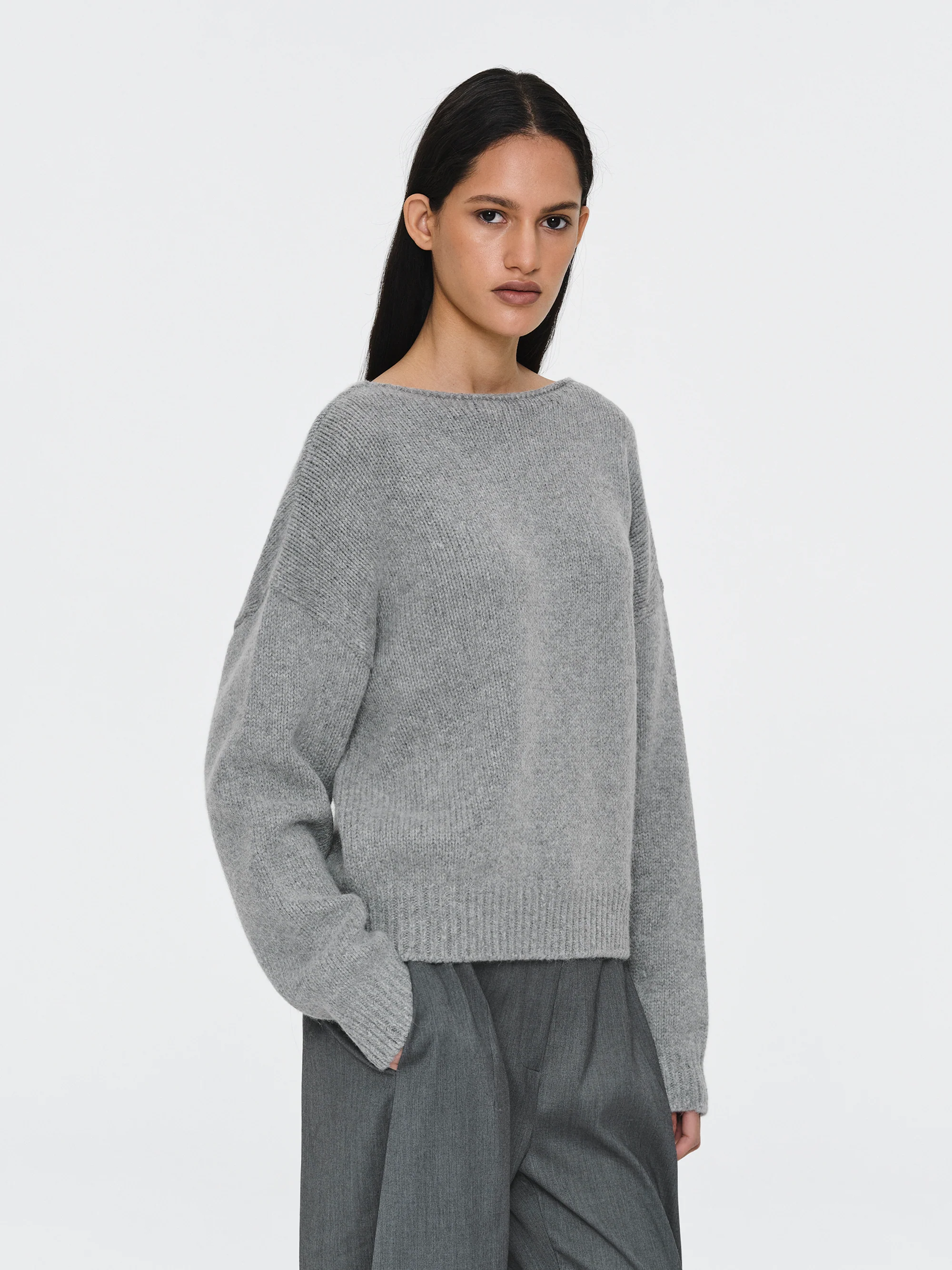 V-Back Sweater, Grey - Image 4