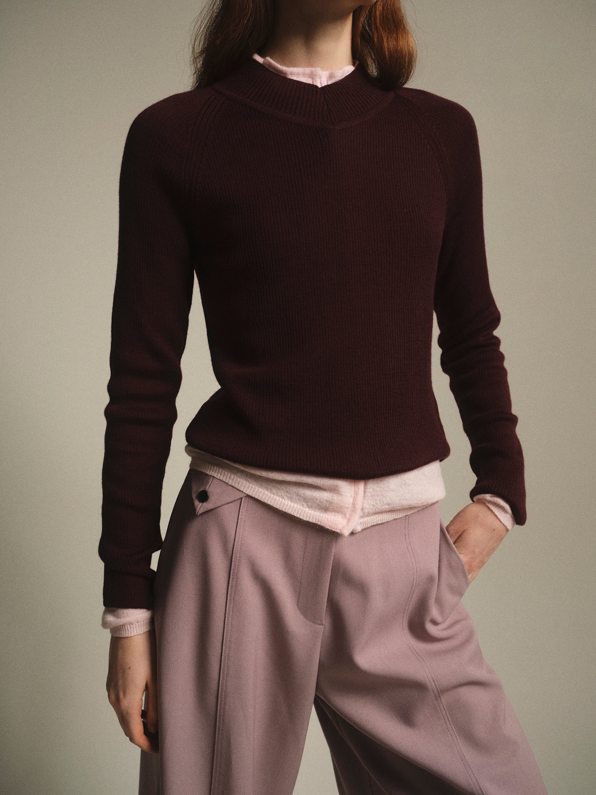 V-Neck Knit Top, Wine