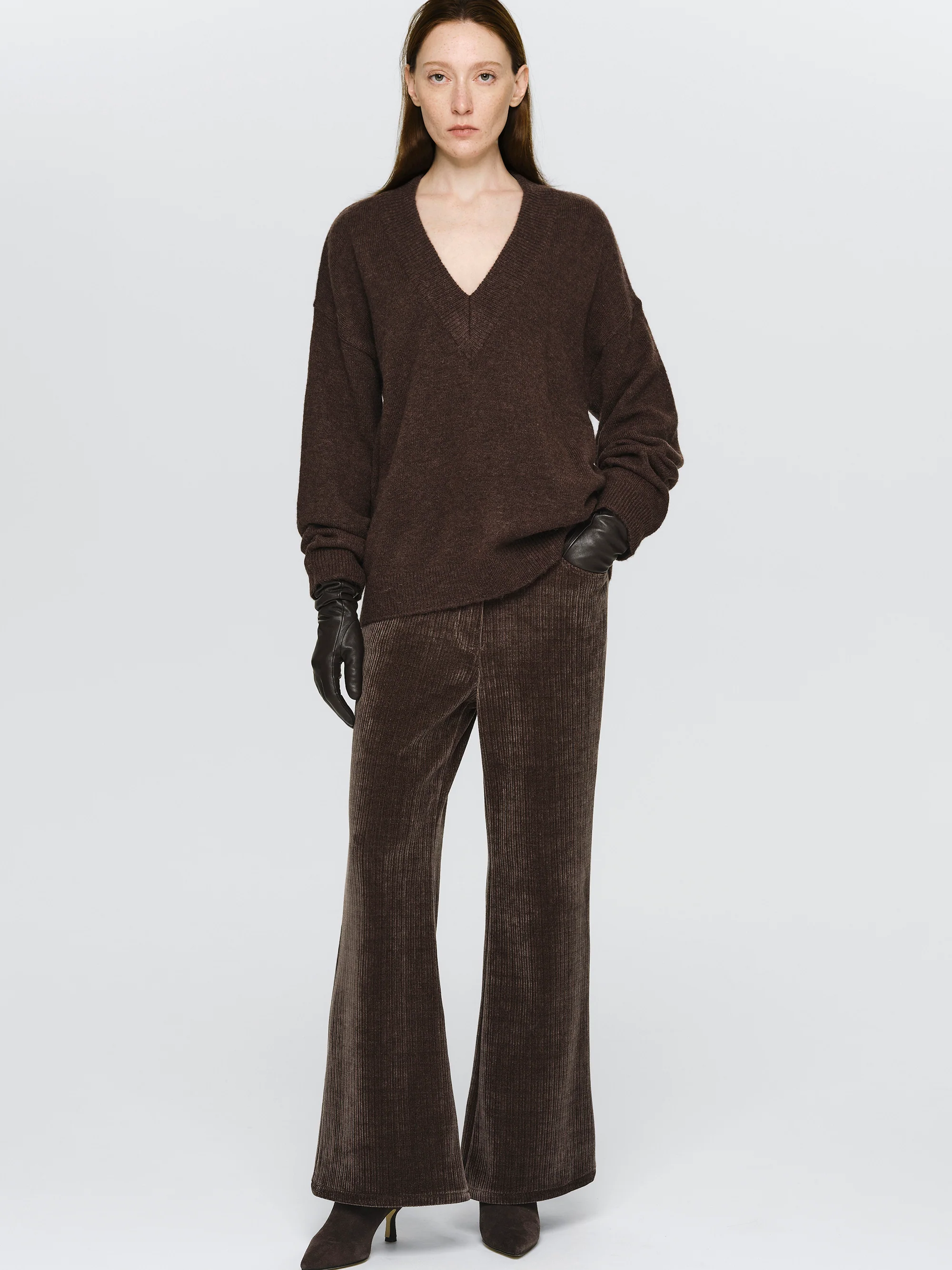 V-Neck Pullover, Brown