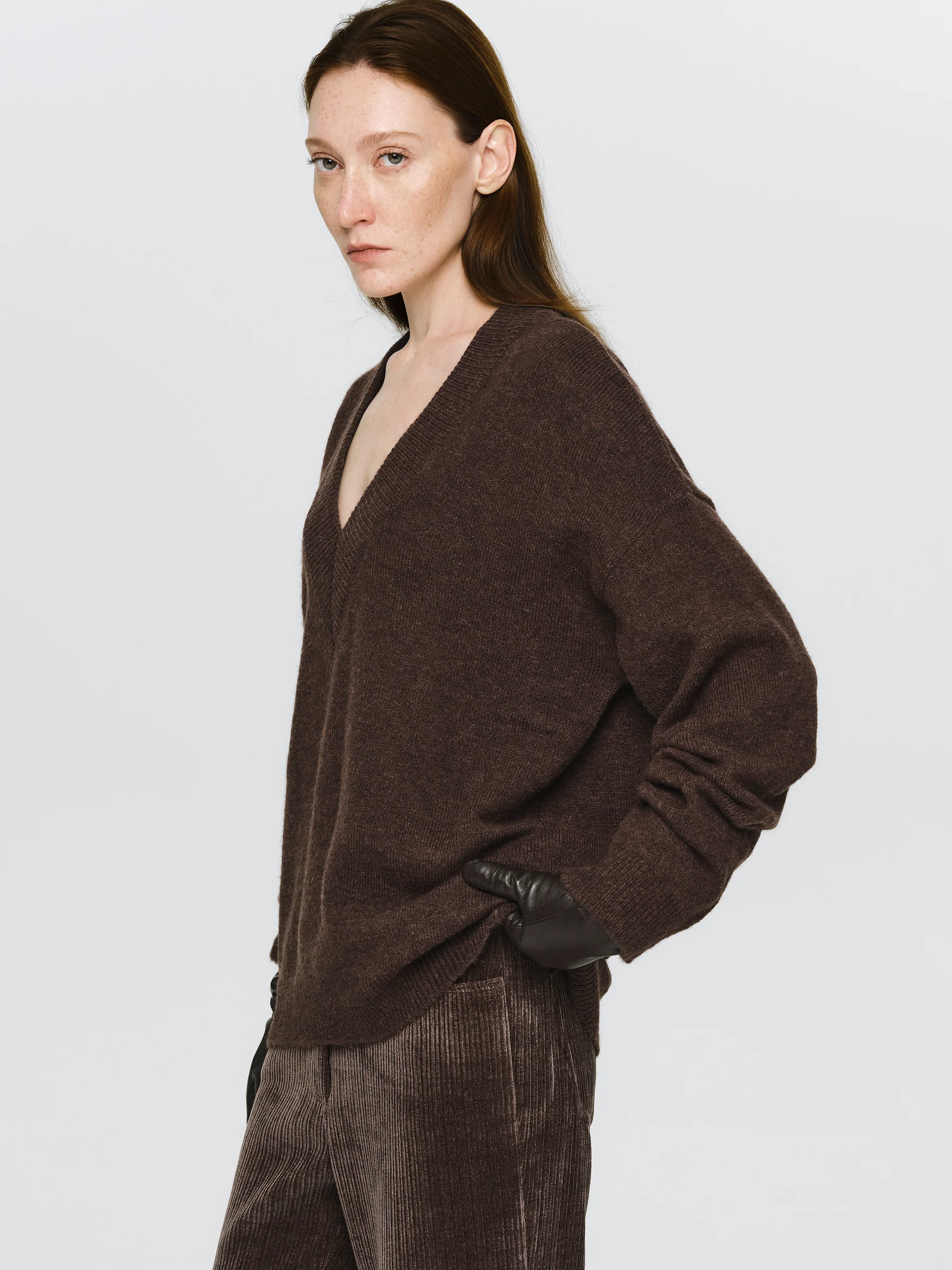 V-Neck Pullover, Brown - Image 2