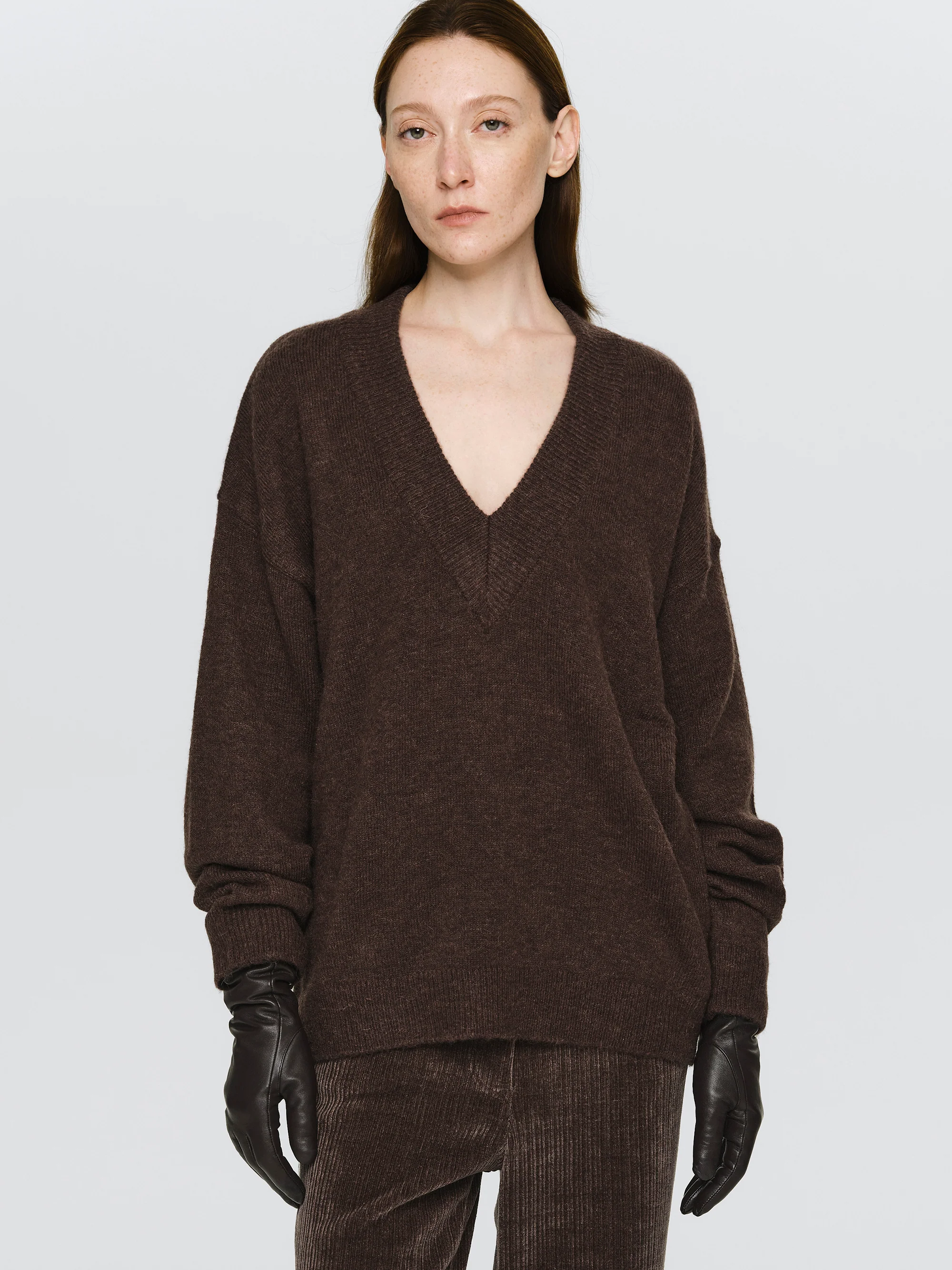 V-Neck Pullover, Brown - Image 3