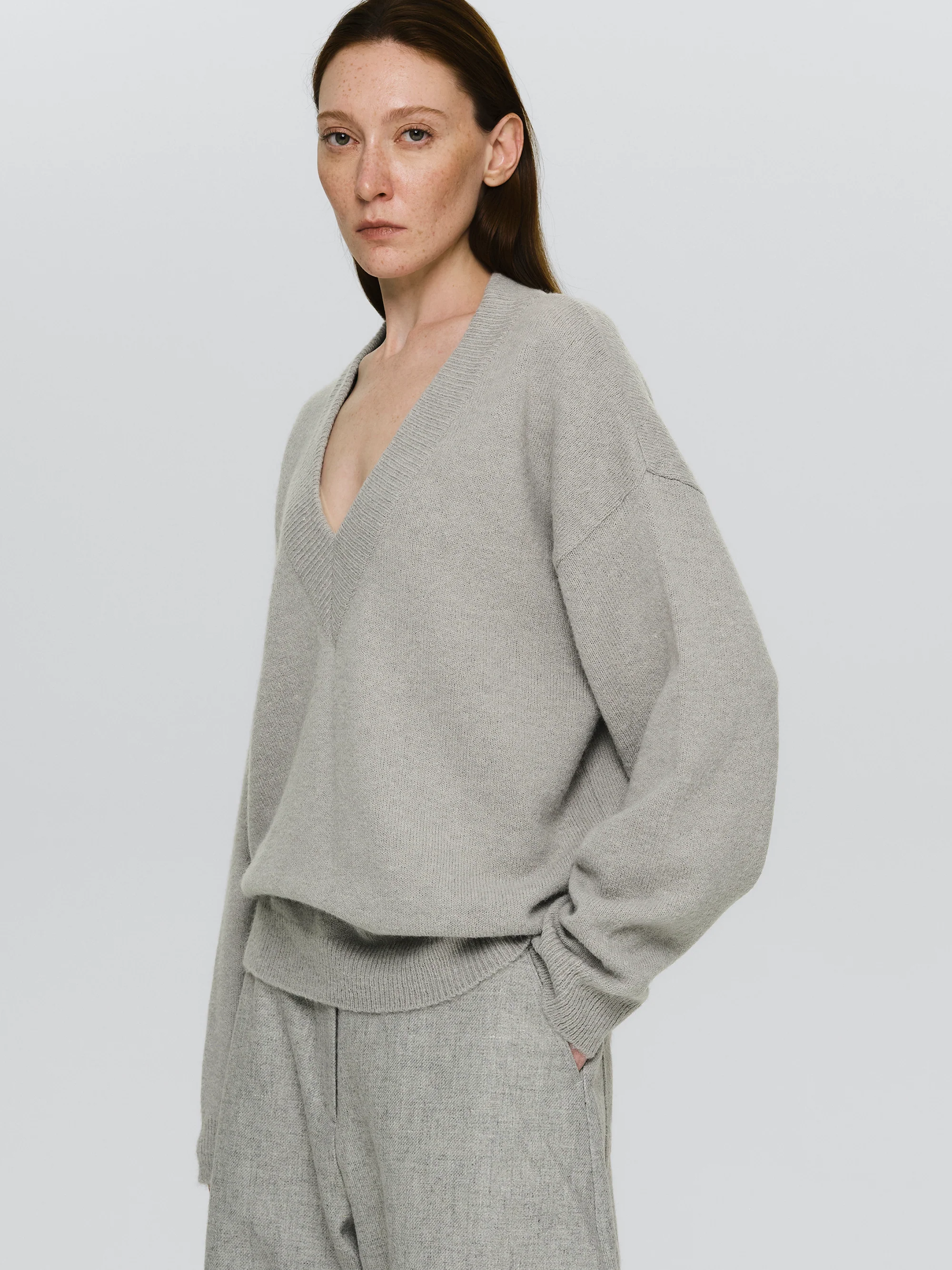 V-Neck Pullover, Grey - Image 2