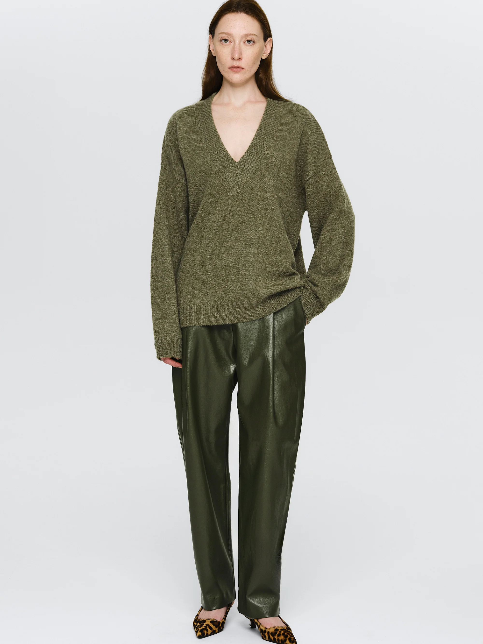V-Neck Pullover, Olive - Image 2