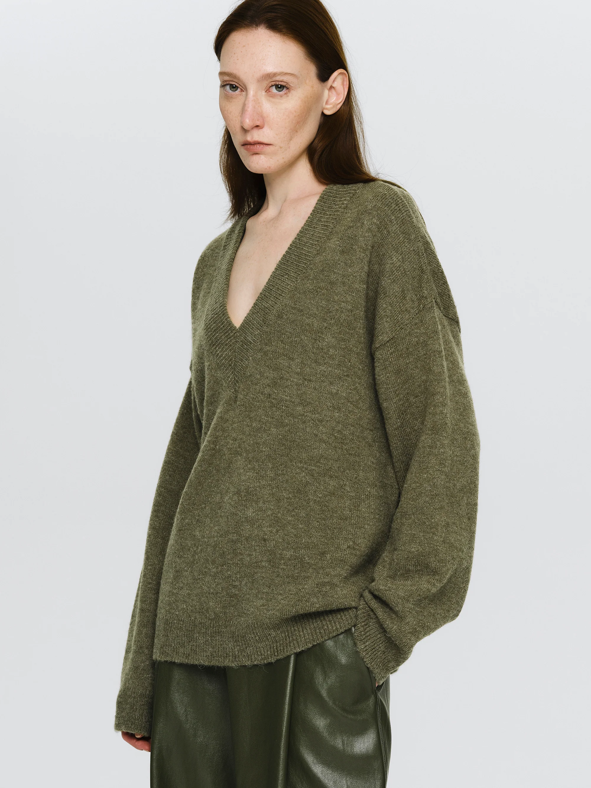V-Neck Pullover, Olive - Image 3