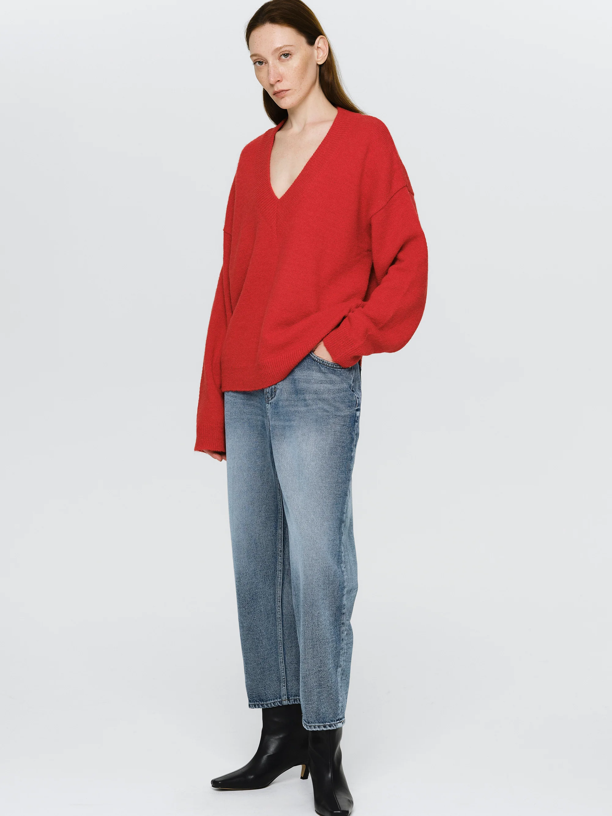 V-Neck Pullover, Red - Image 2