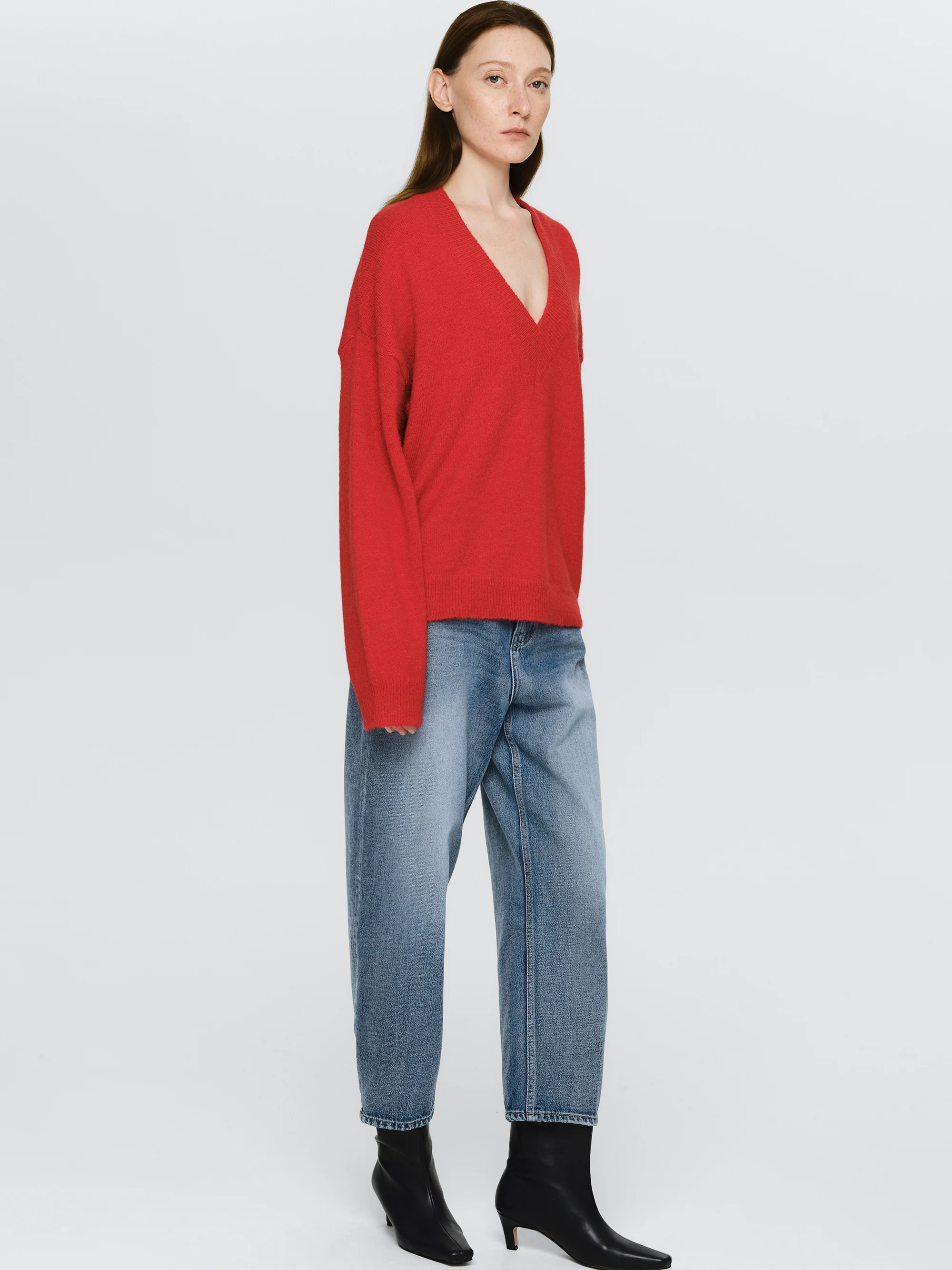V-Neck Pullover, Red - Image 3