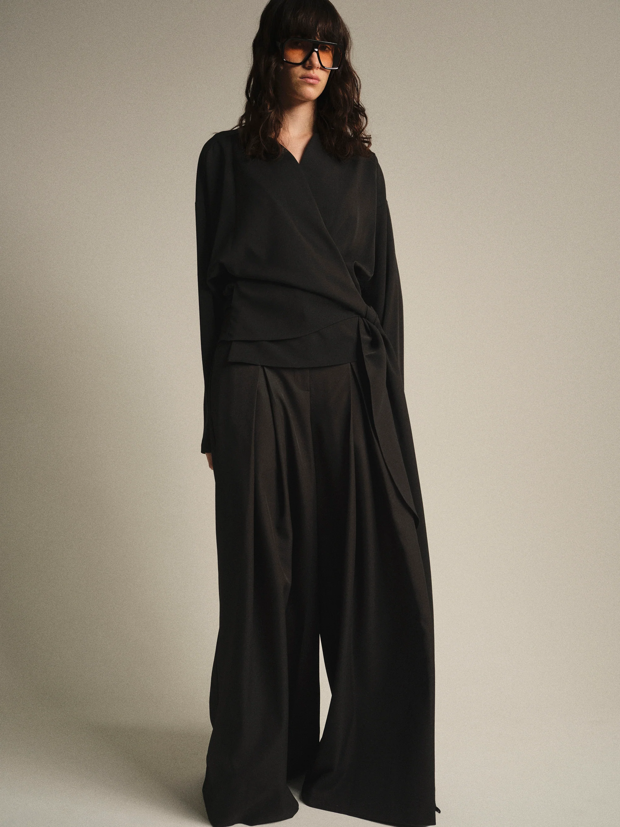 V-Neck Wrap Blouse, Black - Image 3