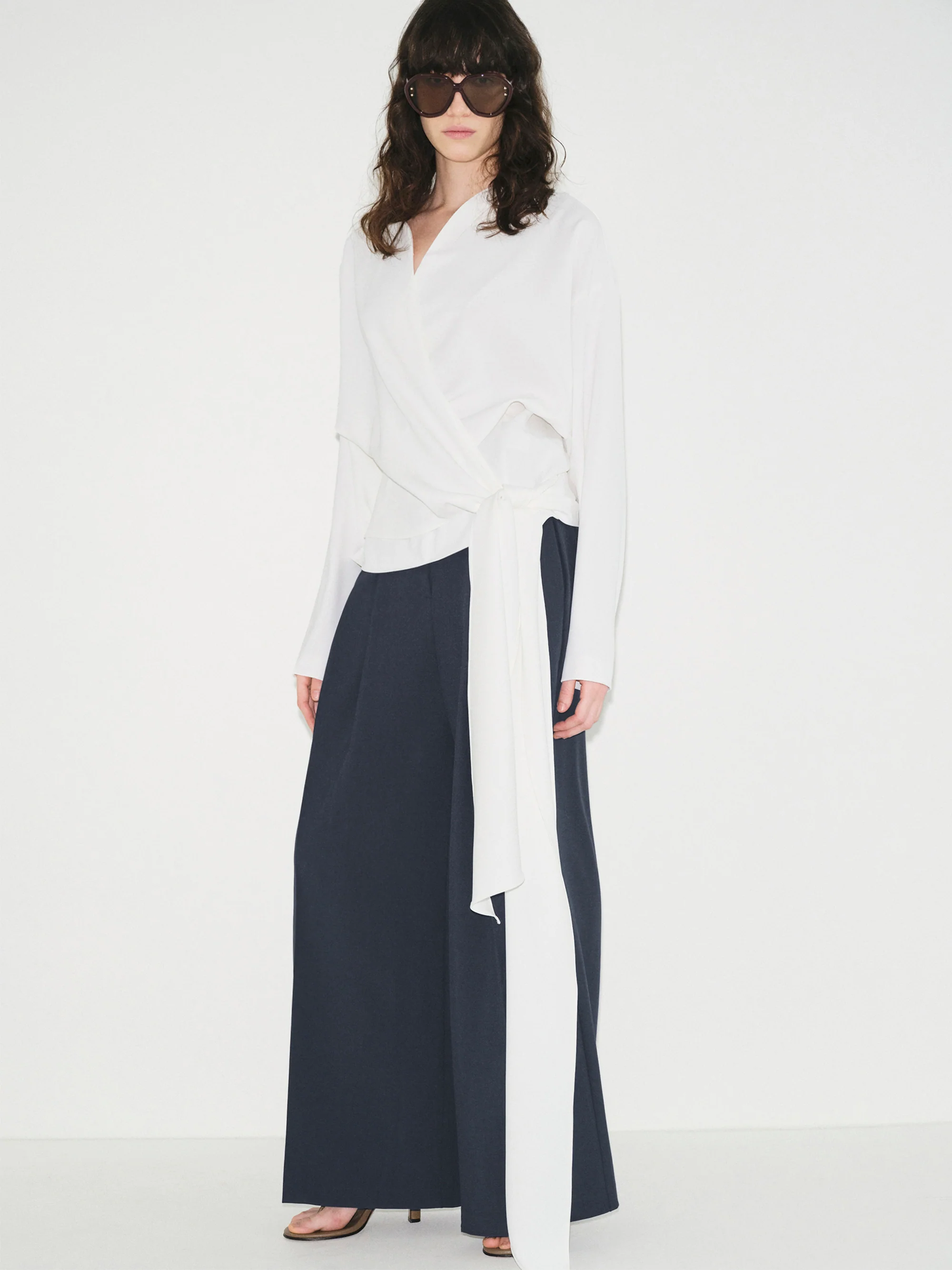 V-Neck Wrap Blouse, White