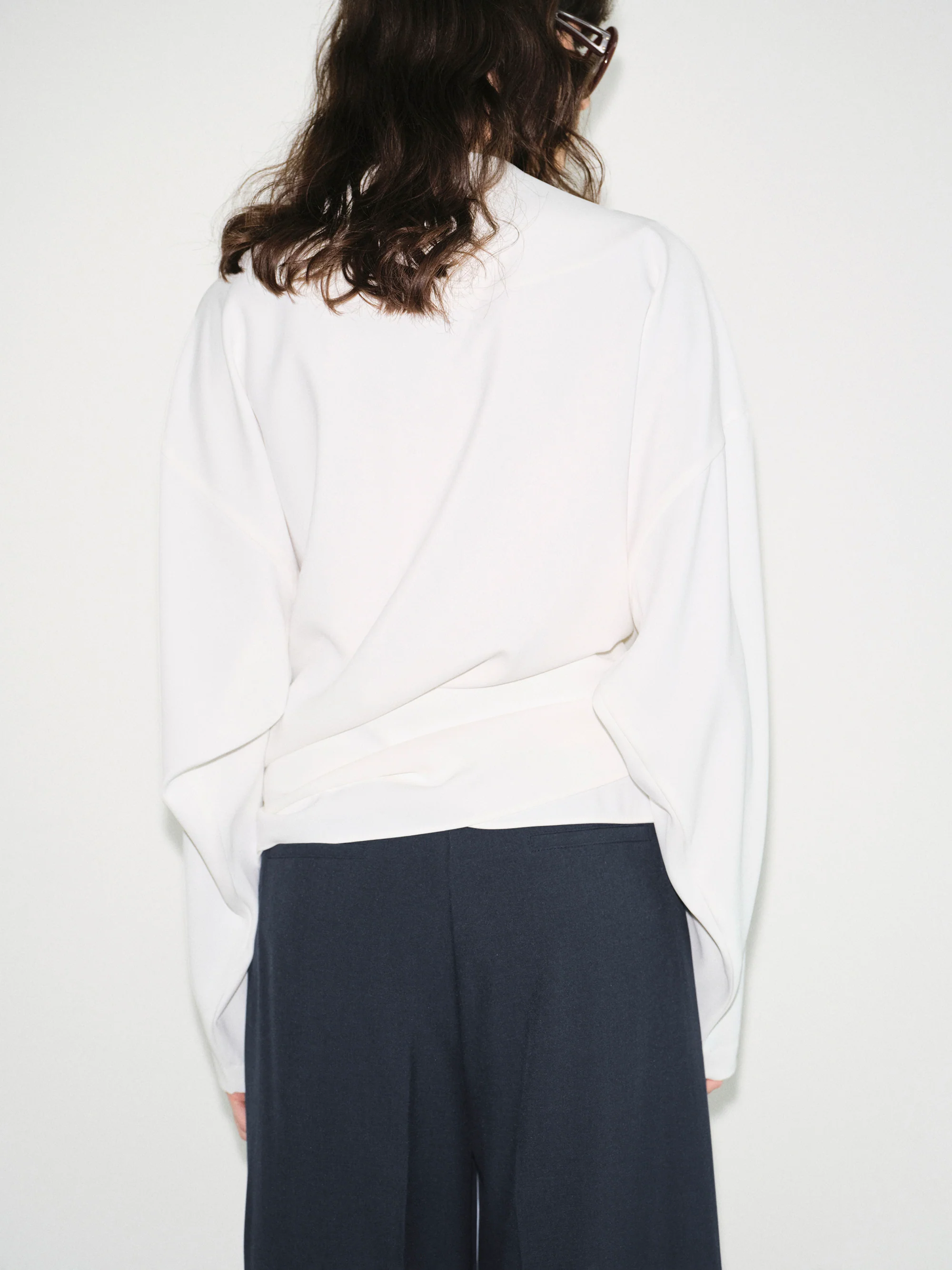 V-Neck Wrap Blouse, White - Image 3