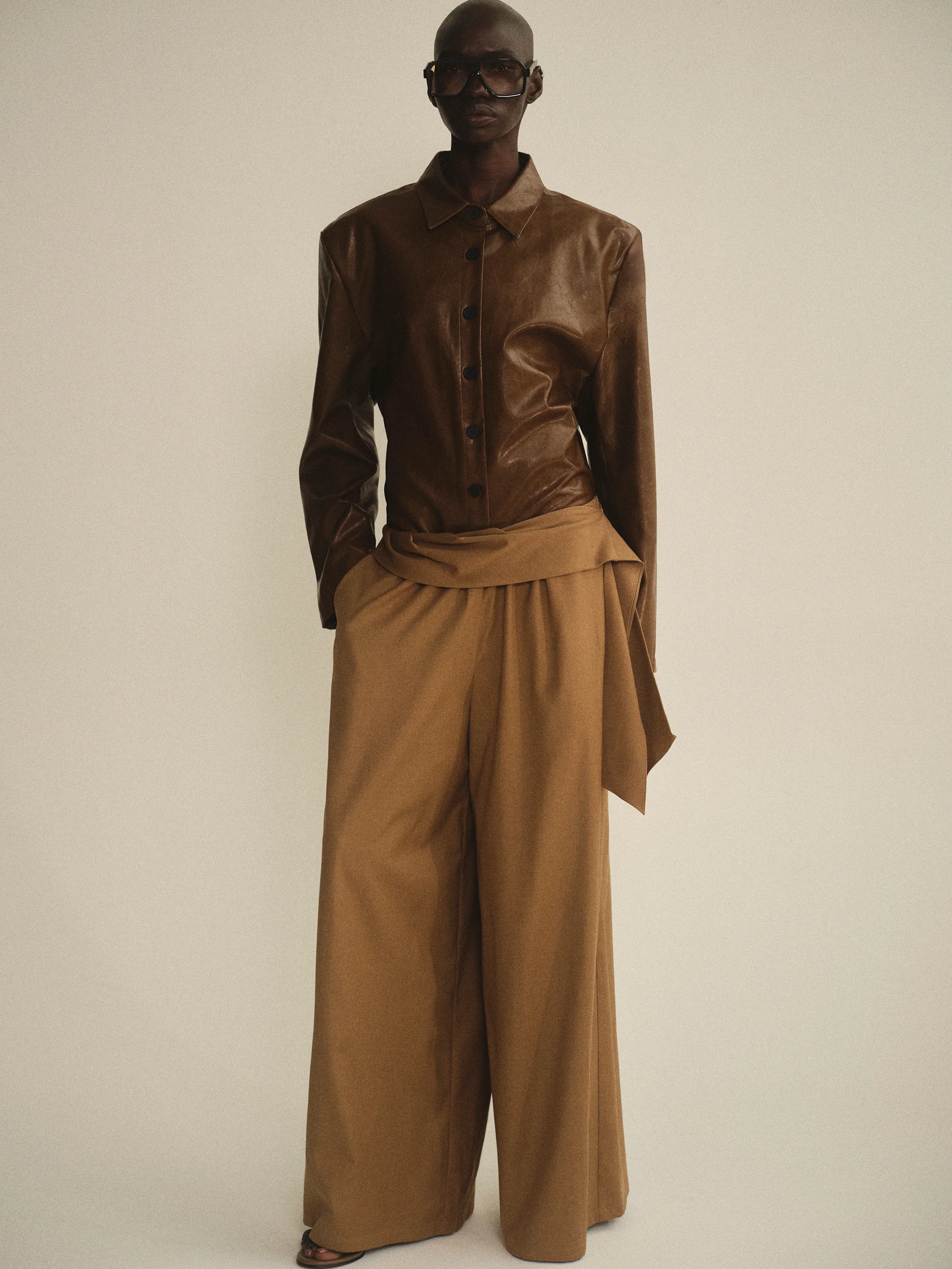 Vegan Leather Overshirt, Brown - Image 2