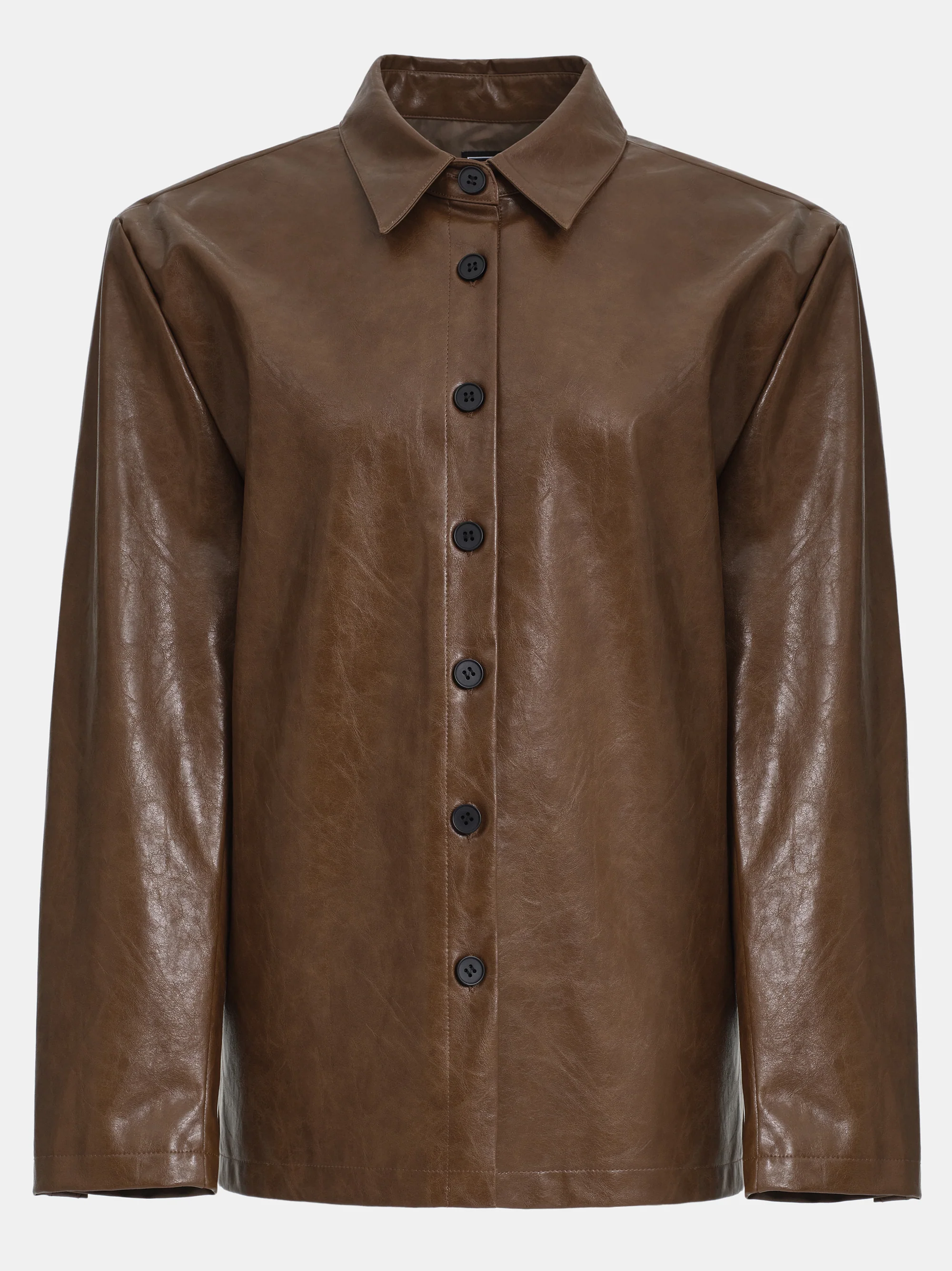 Vegan Leather Overshirt, Brown - Image 4