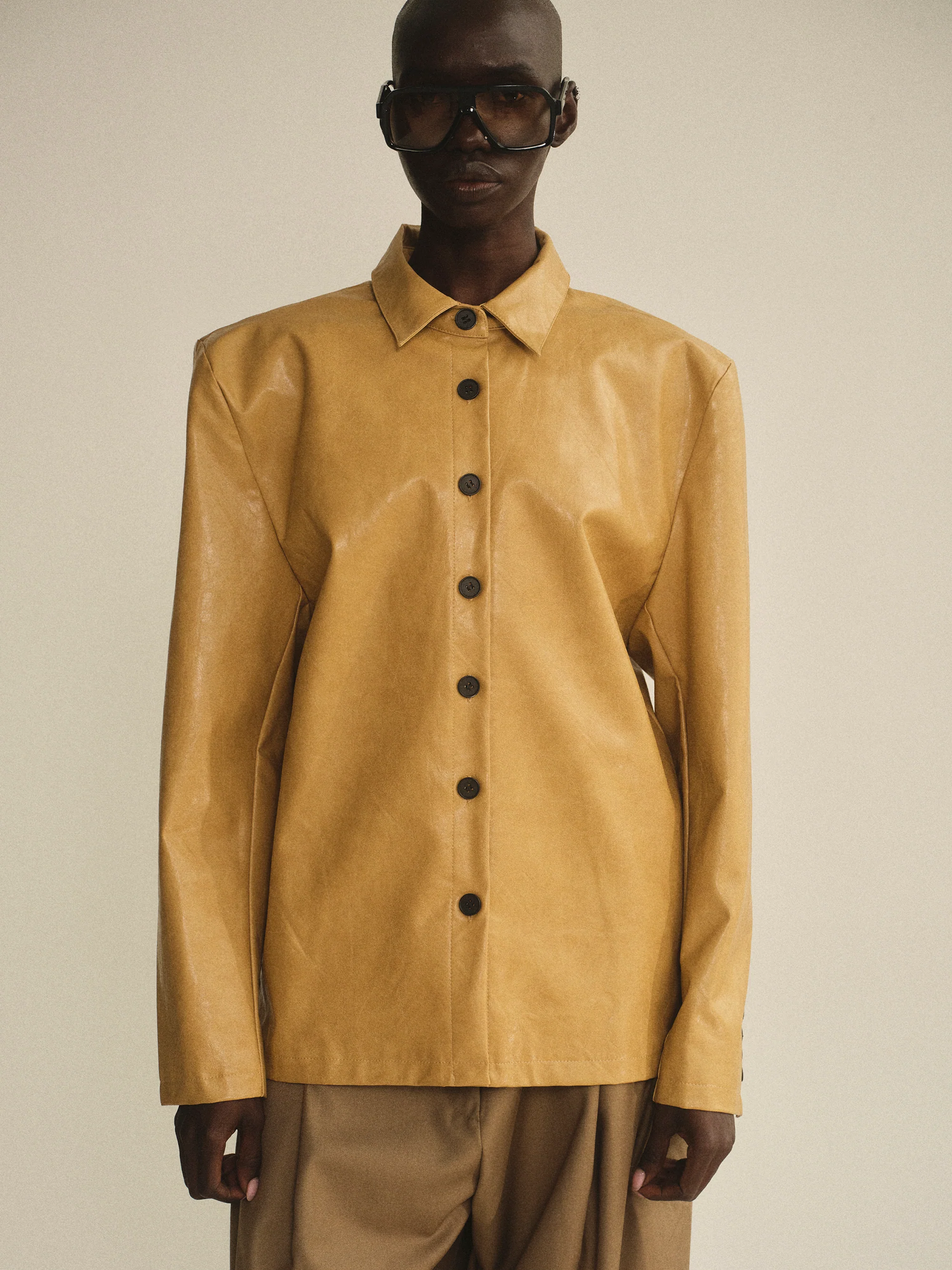 Vegan Leather Overshirt, Camel