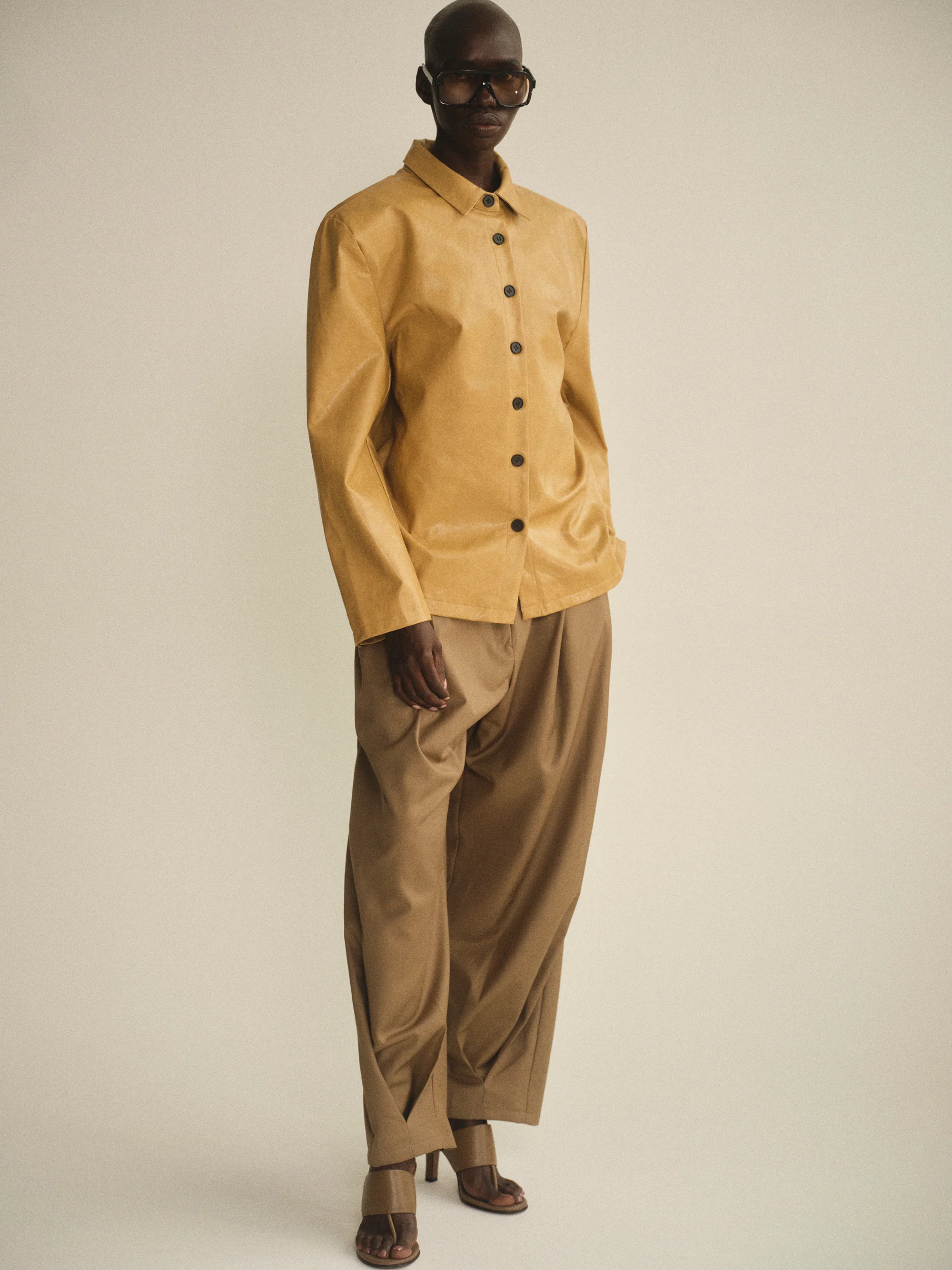 Vegan Leather Overshirt, Camel - Image 2